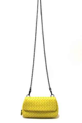 Authentic Bottega Veneta Yellow Nappa Intrecciato Leather Small Messenger Bag