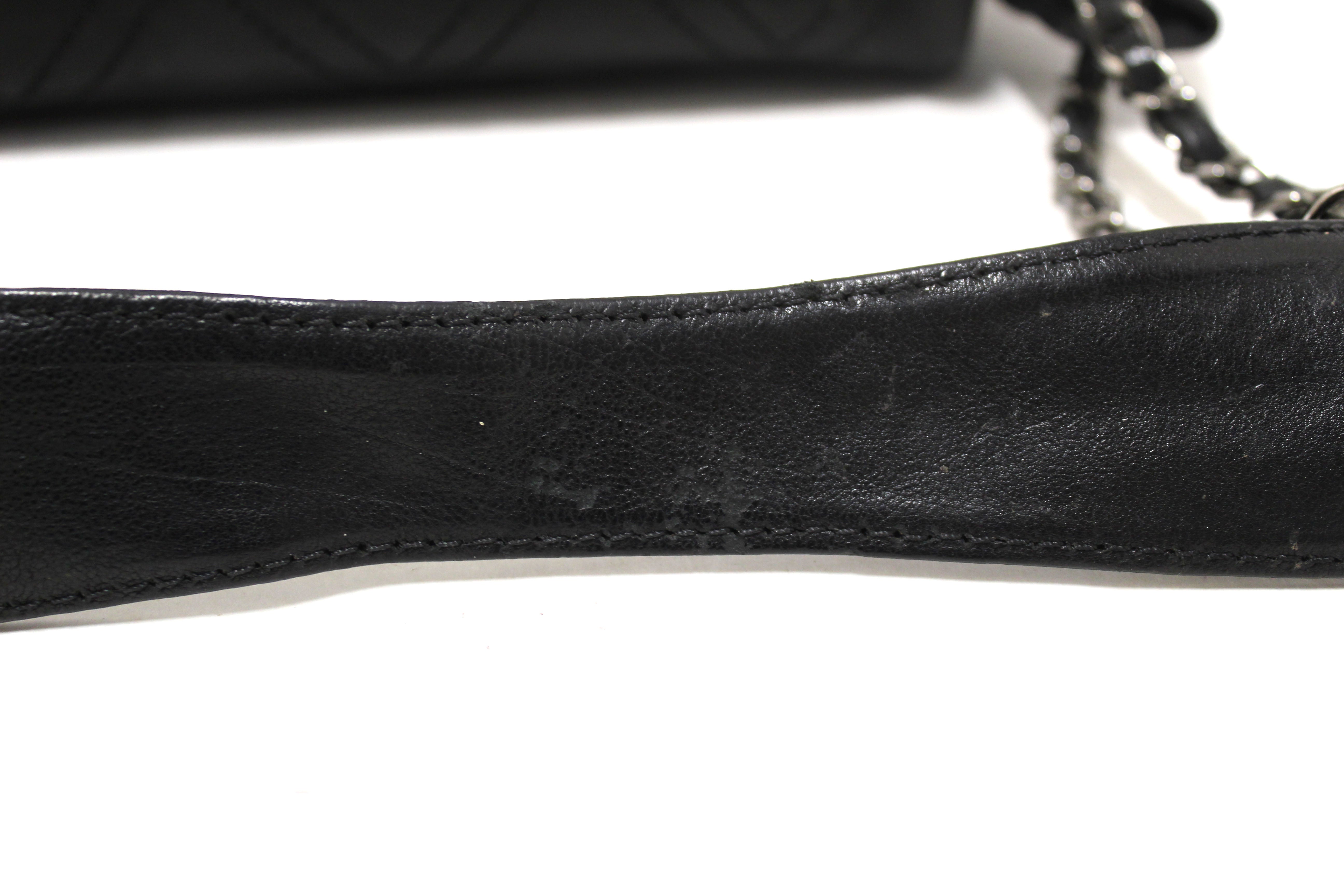 Authentic Chanel Black Diamond Stitch Accordion Flap Shoulder Bag
