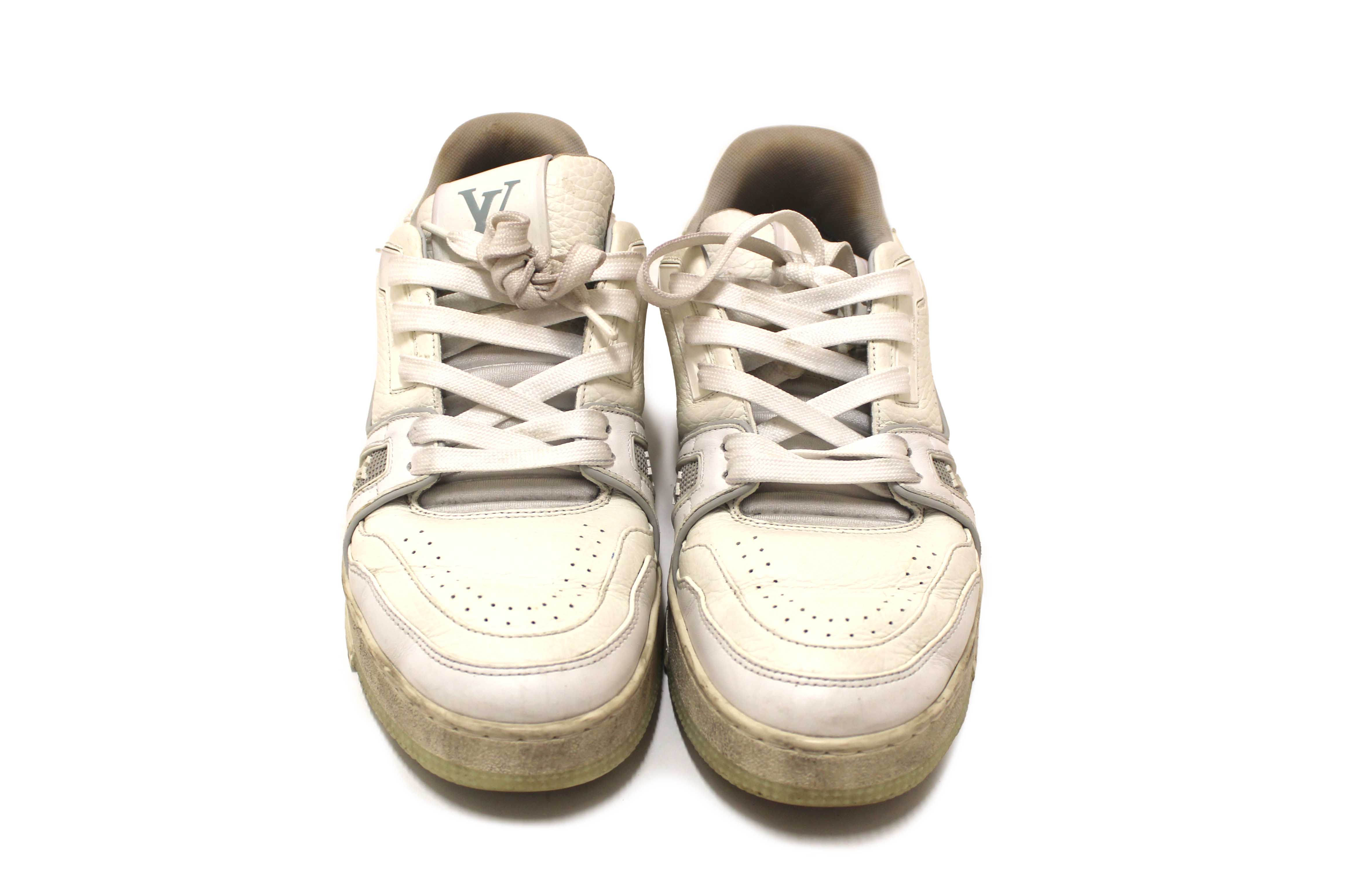 Authentic Louis Vuitton White Calfskin Mens LV Trainer Sneakers 38
