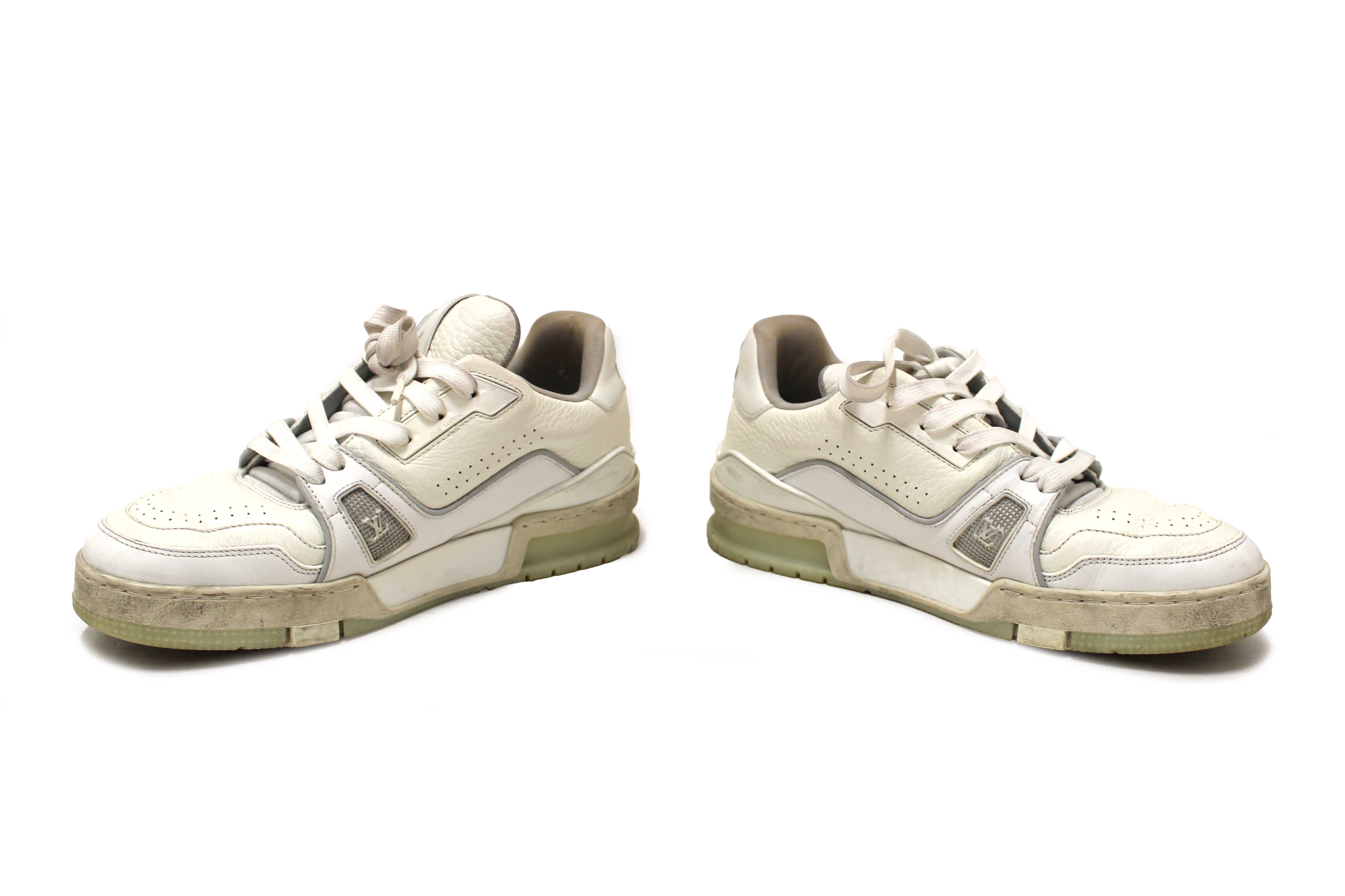 Authentic Louis Vuitton White Calfskin Mens LV Trainer Sneakers 38