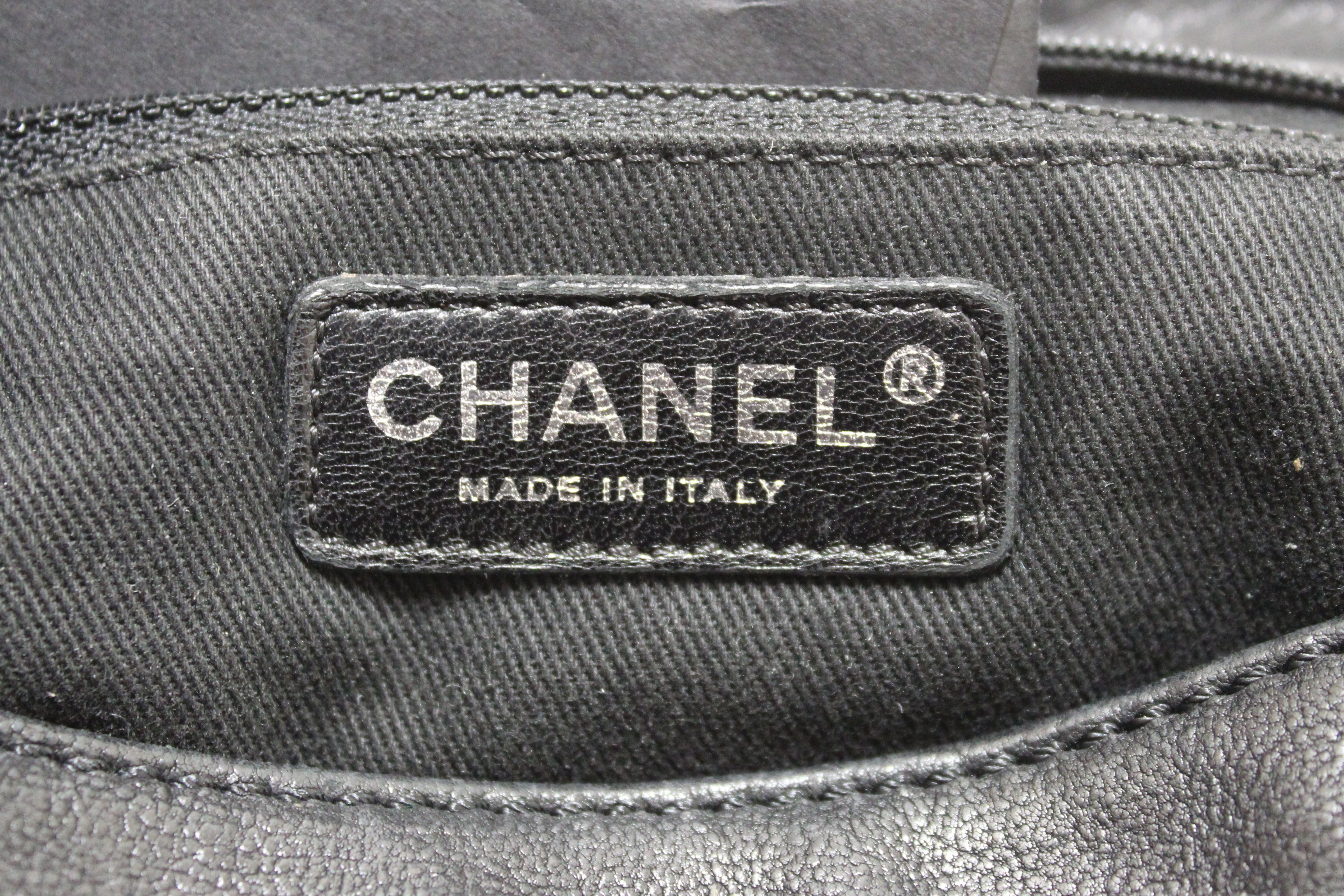 Authentic Chanel Black Diamond Stitch Accordion Flap Shoulder Bag