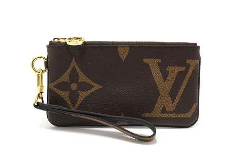 Authentic Louis Vuitton Giant Monogram Reverse Trio Rectangle Wristlet Pouch