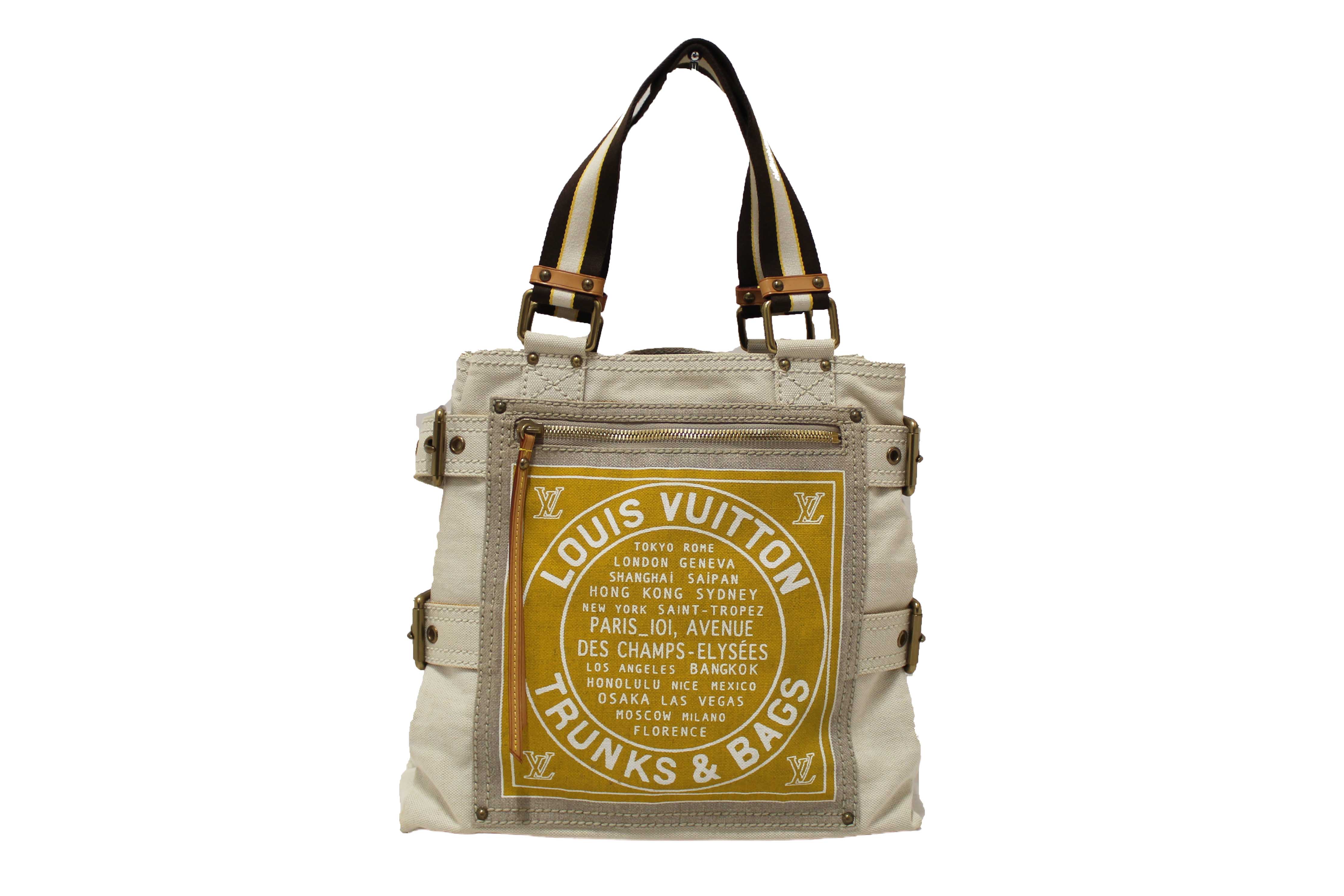Authentic Louis Vuitton Limited Edition Yellow Toile Globe Shoppers Cabas MM Tote Bag