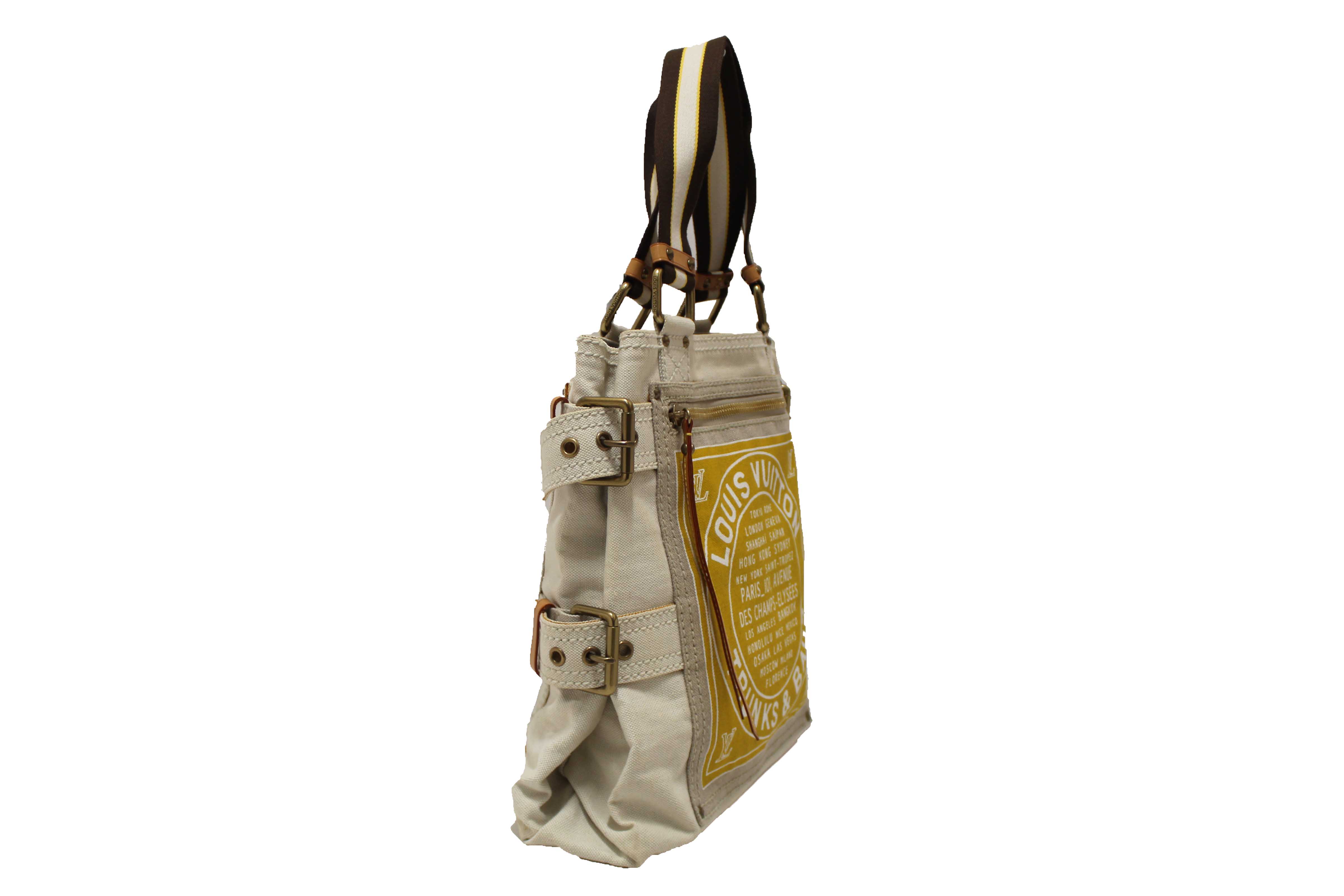 Authentic Louis Vuitton Limited Edition Yellow Toile Globe Shoppers Cabas MM Tote Bag