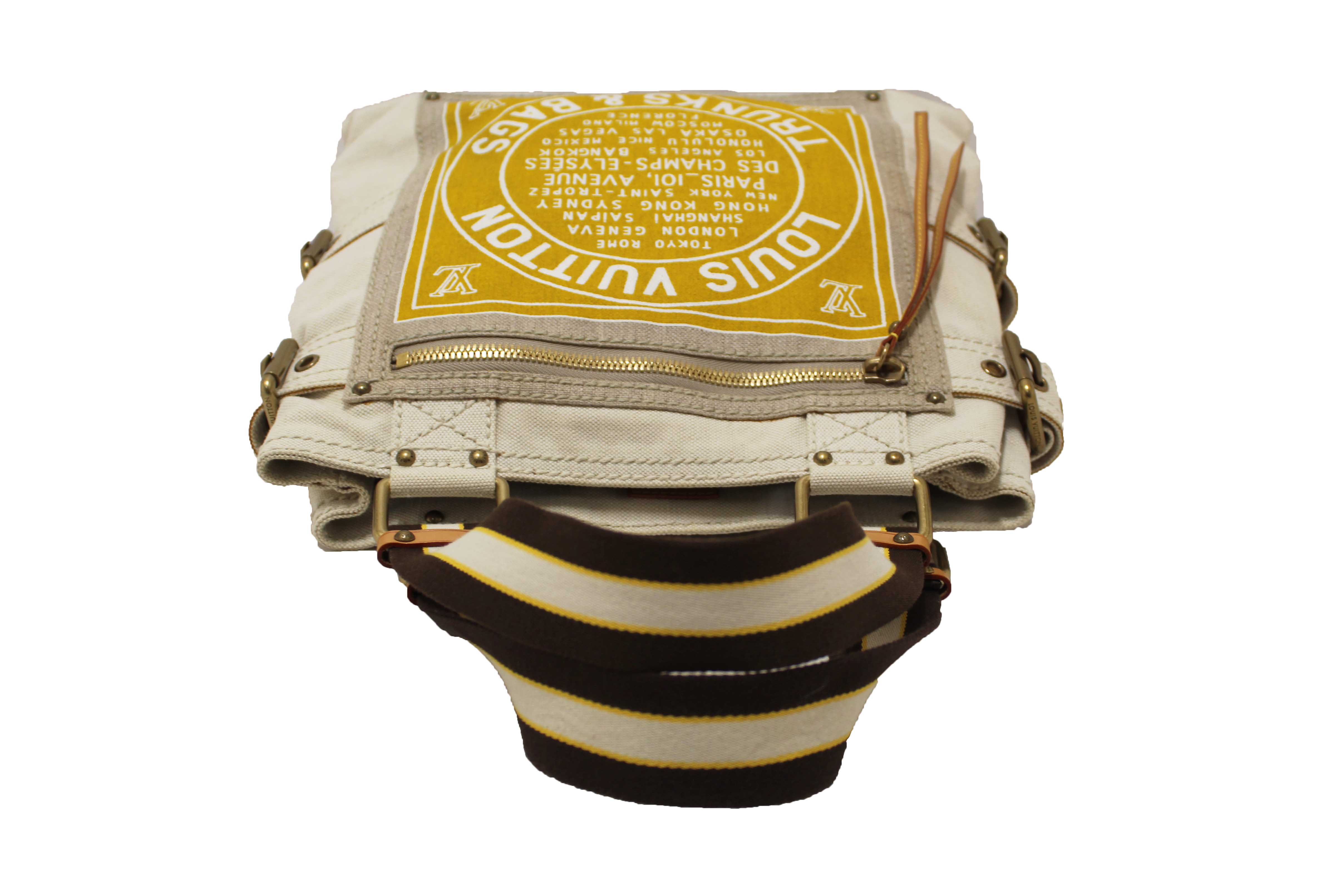 Authentic Louis Vuitton Limited Edition Yellow Toile Globe Shoppers Cabas MM Tote Bag