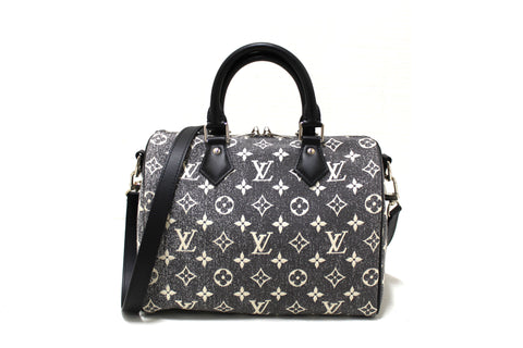Authentic Louis Vuitton Monogram Grey Jacquard Denim Speedy 25 Bandouliere Bag