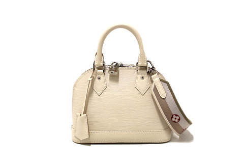 Authentic Louis Vuitton Quartz White Leather Alma BB Hand/Crossbody Bag