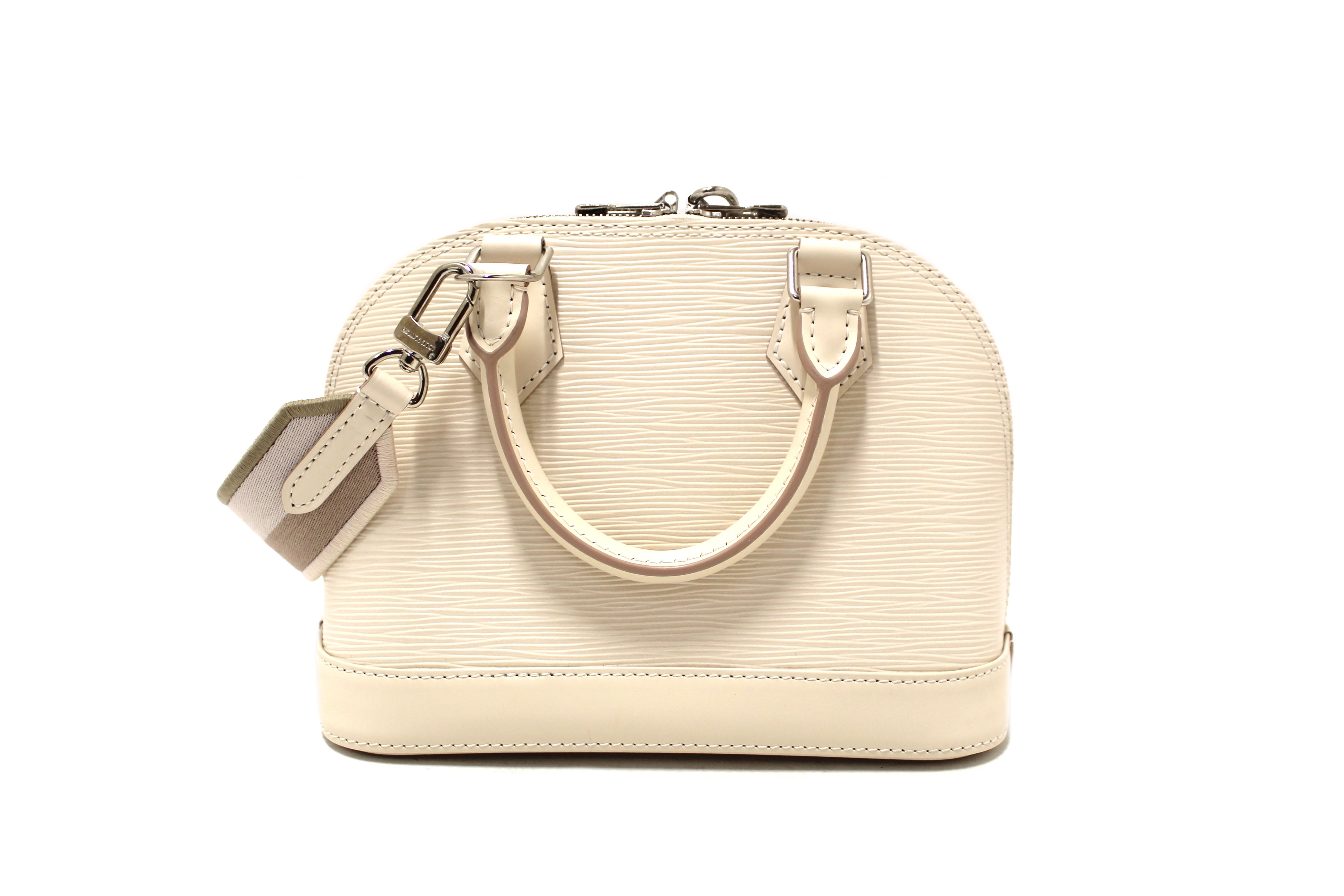Authentic Louis Vuitton Quartz White Leather Alma BB Hand/Crossbody Bag