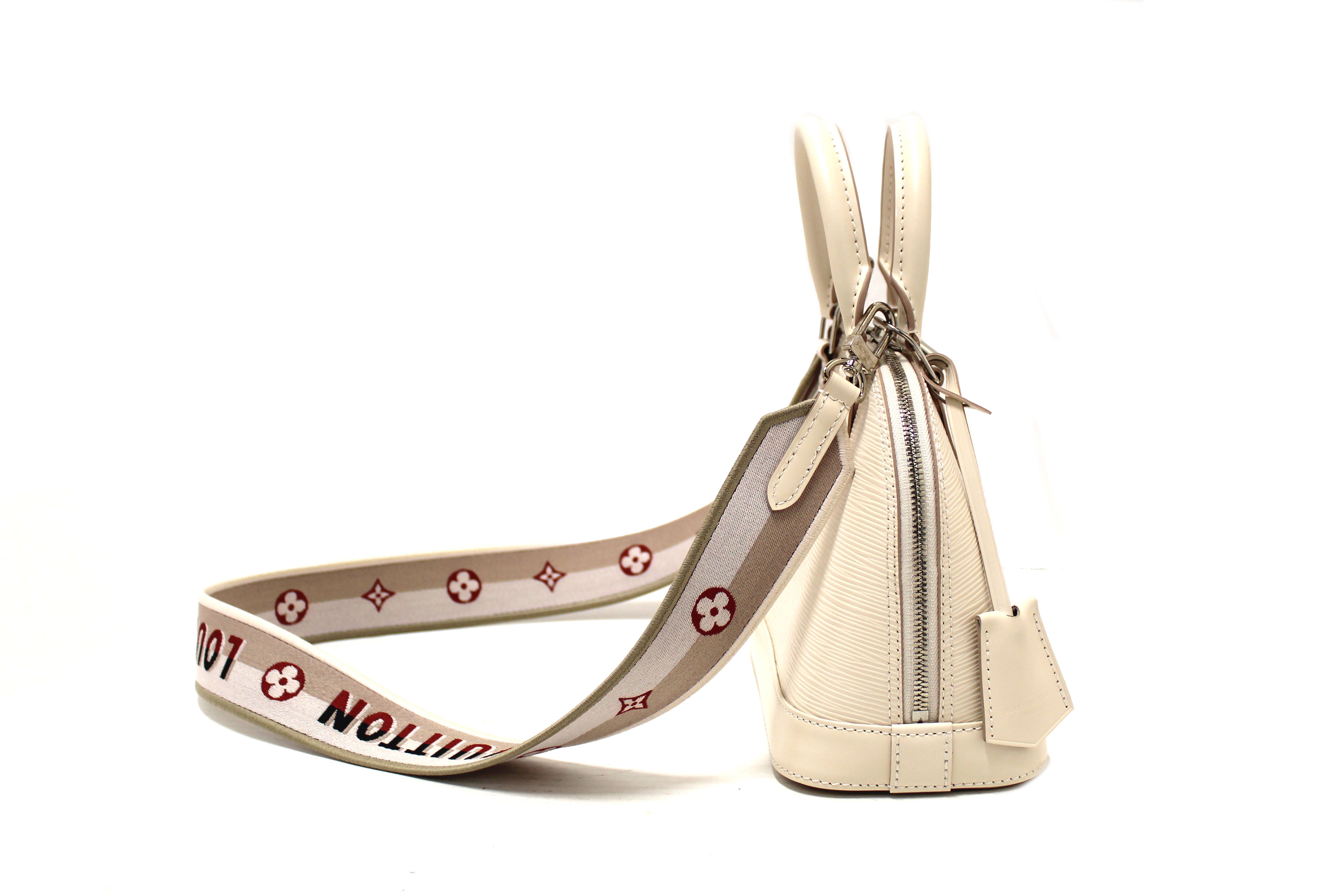 Authentic Louis Vuitton Quartz White Leather Alma BB Hand/Crossbody Bag