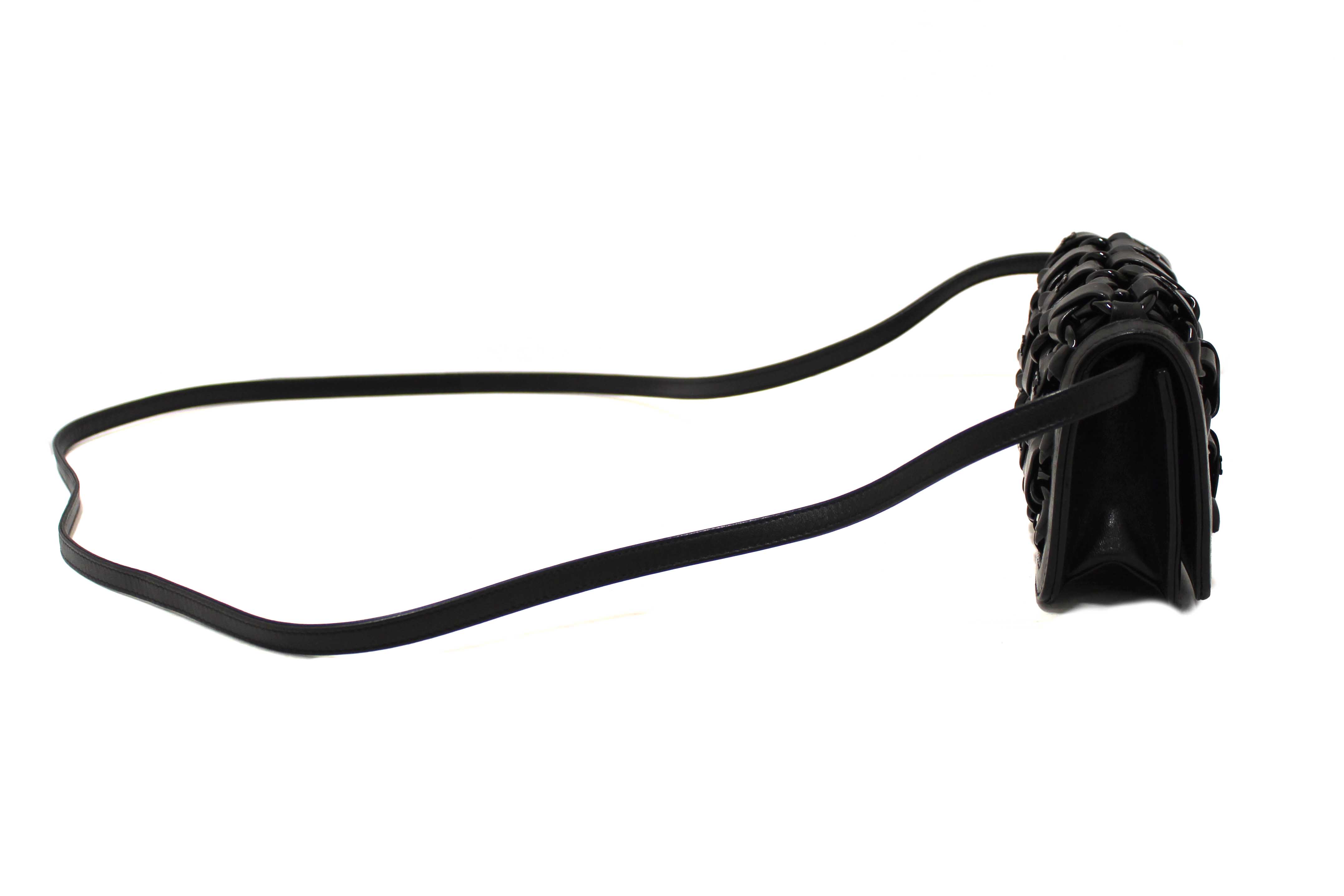 Authentic Chanel Interlaced Chain Strap Braided Black Lambskin Leather and Resin Mini Clutch