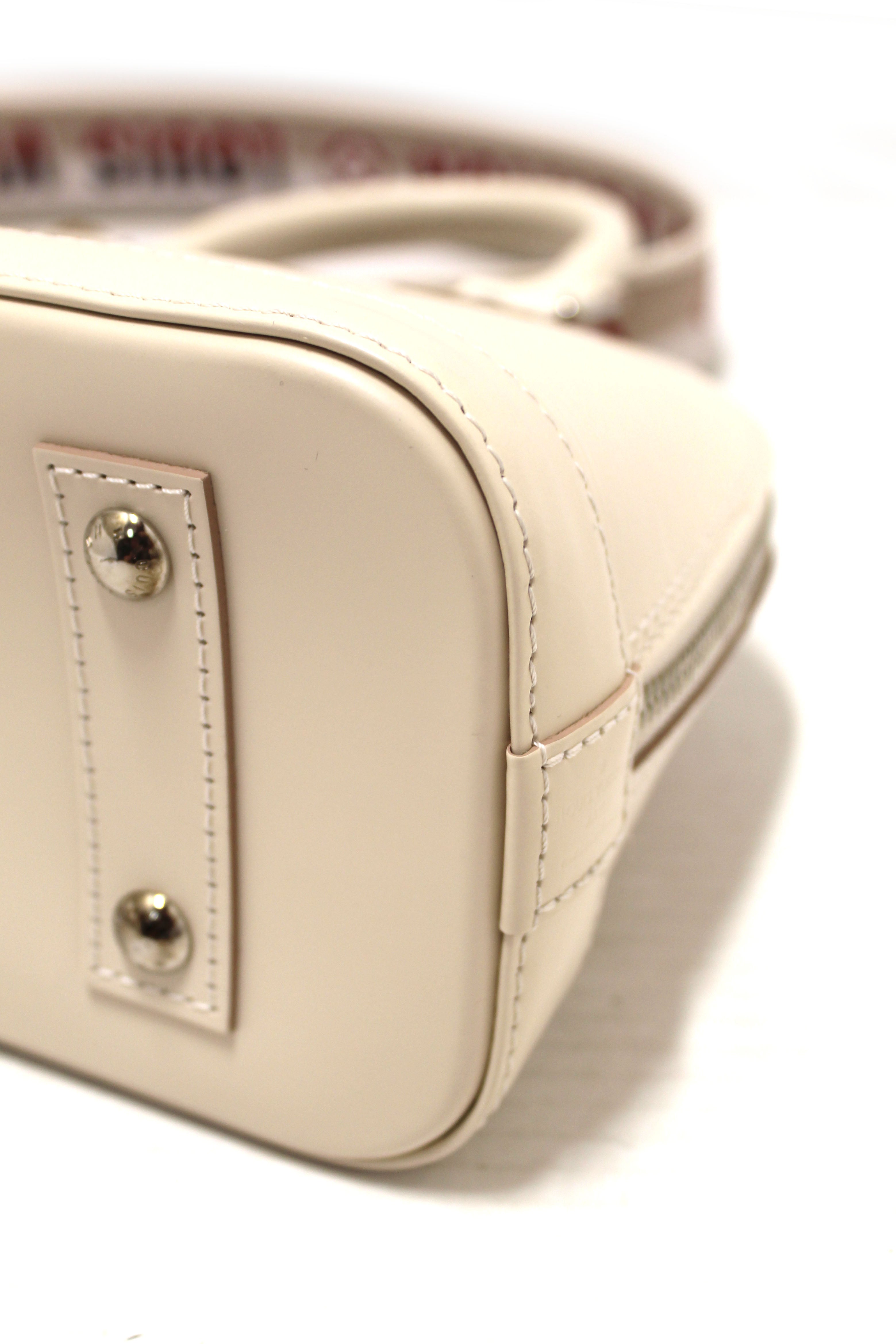 Authentic Louis Vuitton Quartz White Leather Alma BB Hand/Crossbody Bag