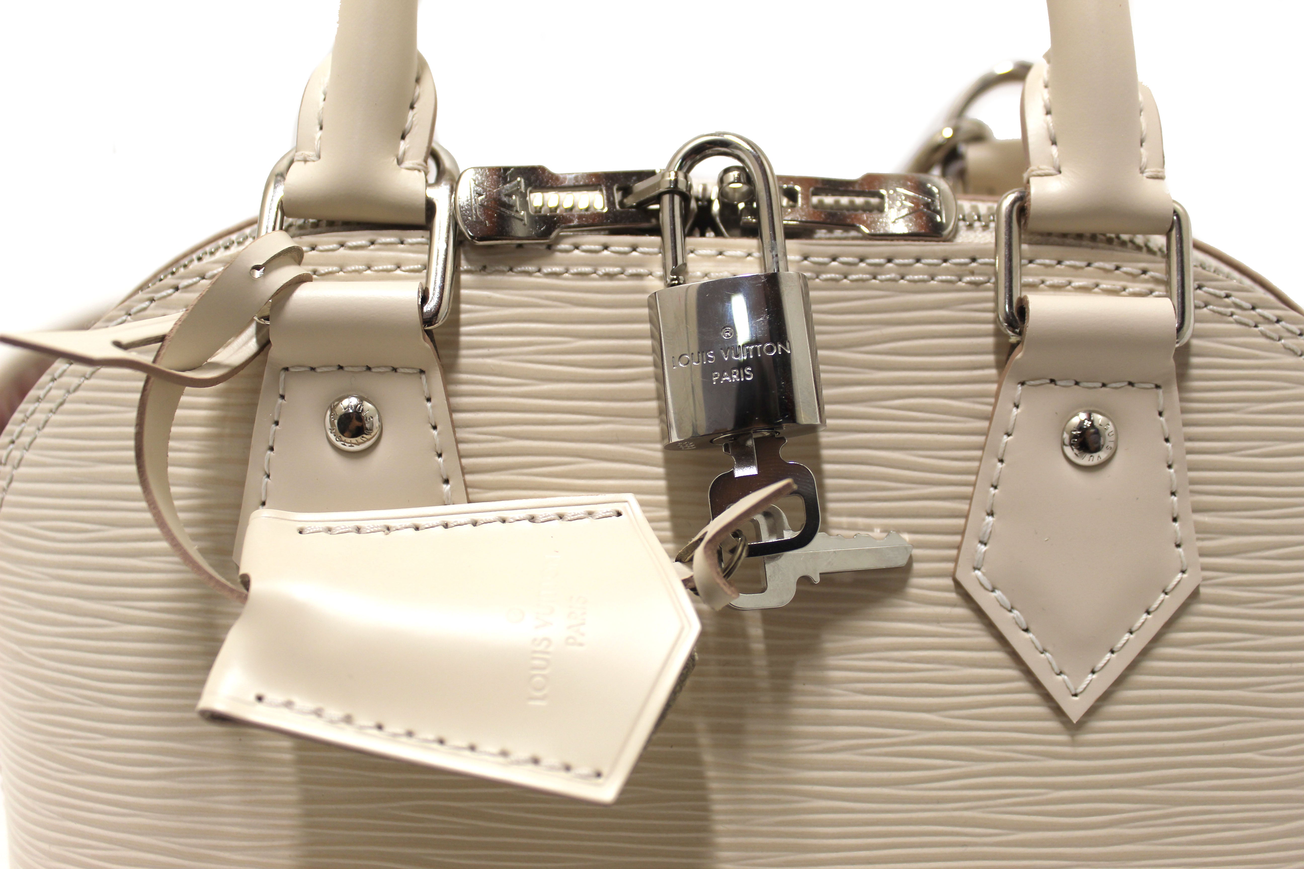 Authentic Louis Vuitton Quartz White Leather Alma BB Hand/Crossbody Bag