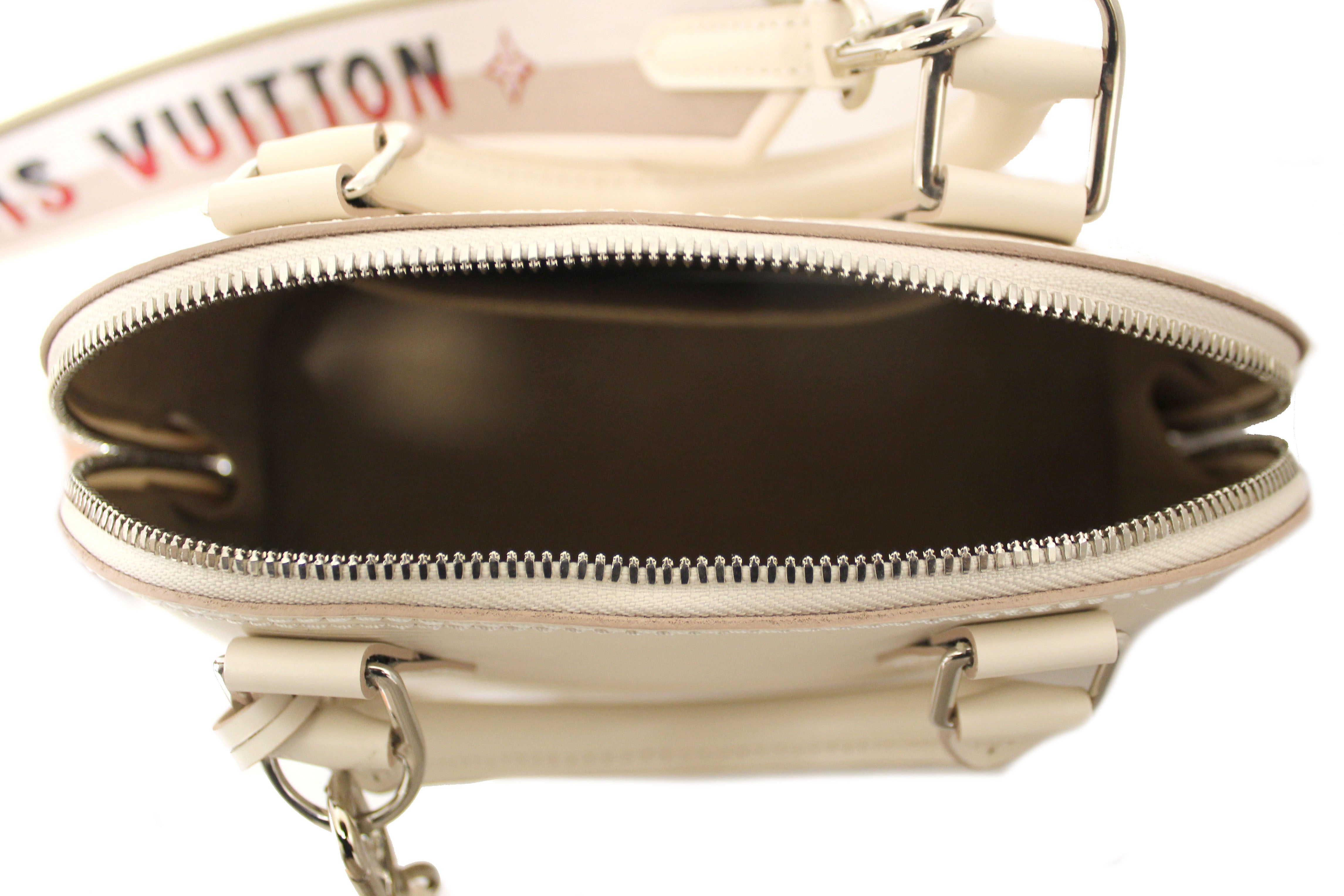Authentic Louis Vuitton Quartz White Leather Alma BB Hand/Crossbody Bag