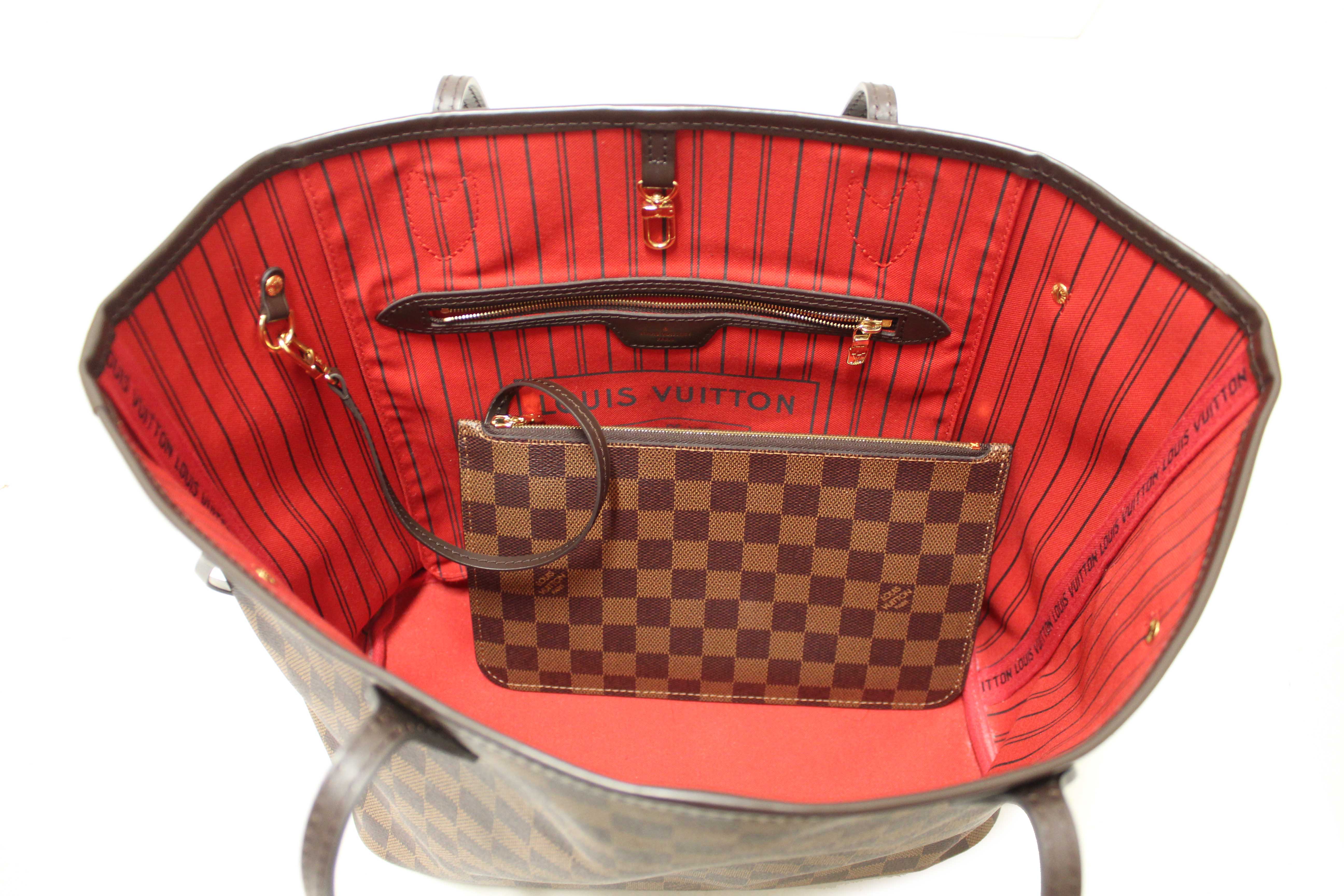 Authentic Louis Vuitton Damier Ebene Canvas Neverfull MM Tote Shoulder Bag
