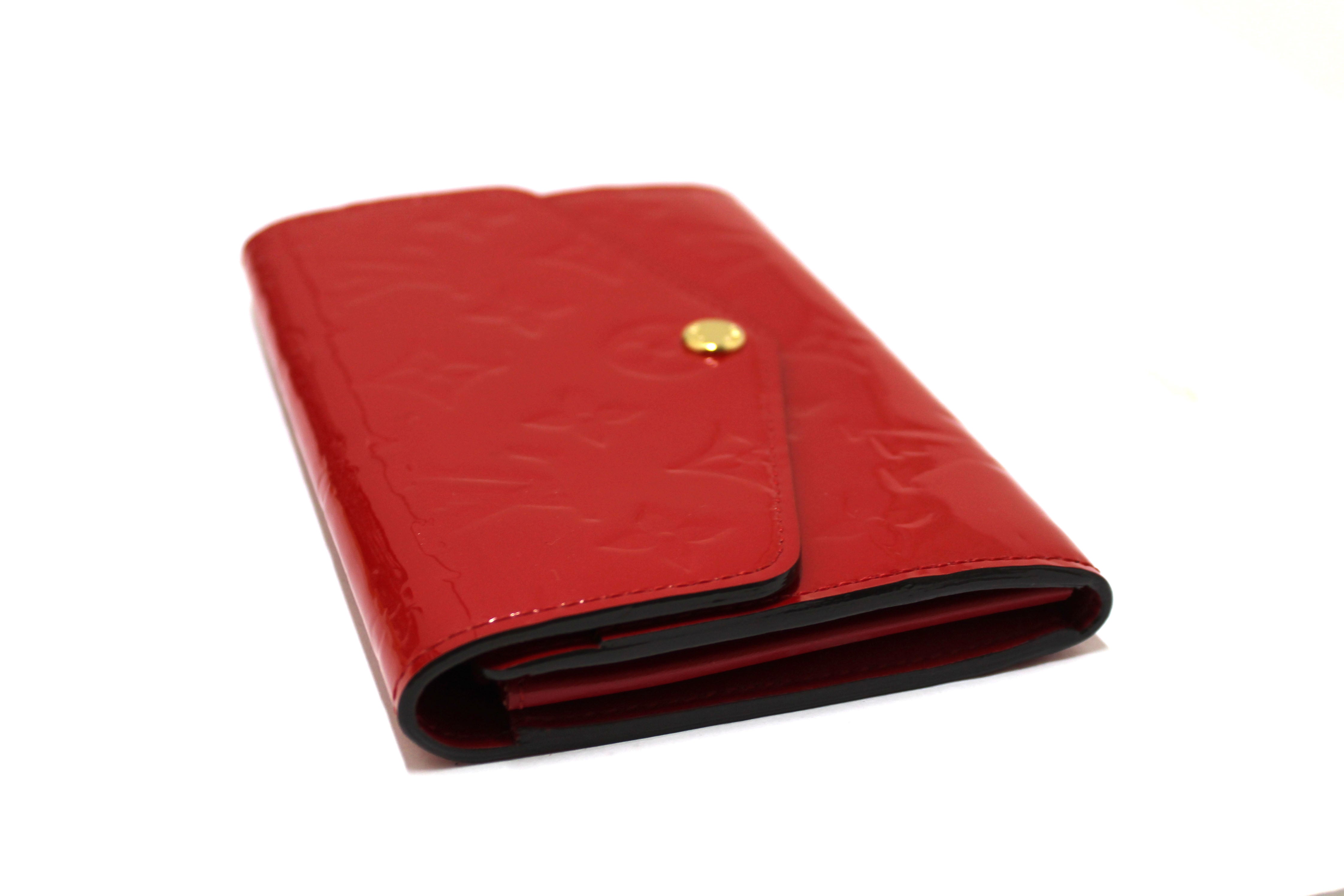 Authentic Louis Vuitton Red Monogram Vernis Patent Leather Compact Curieuse Wallet
