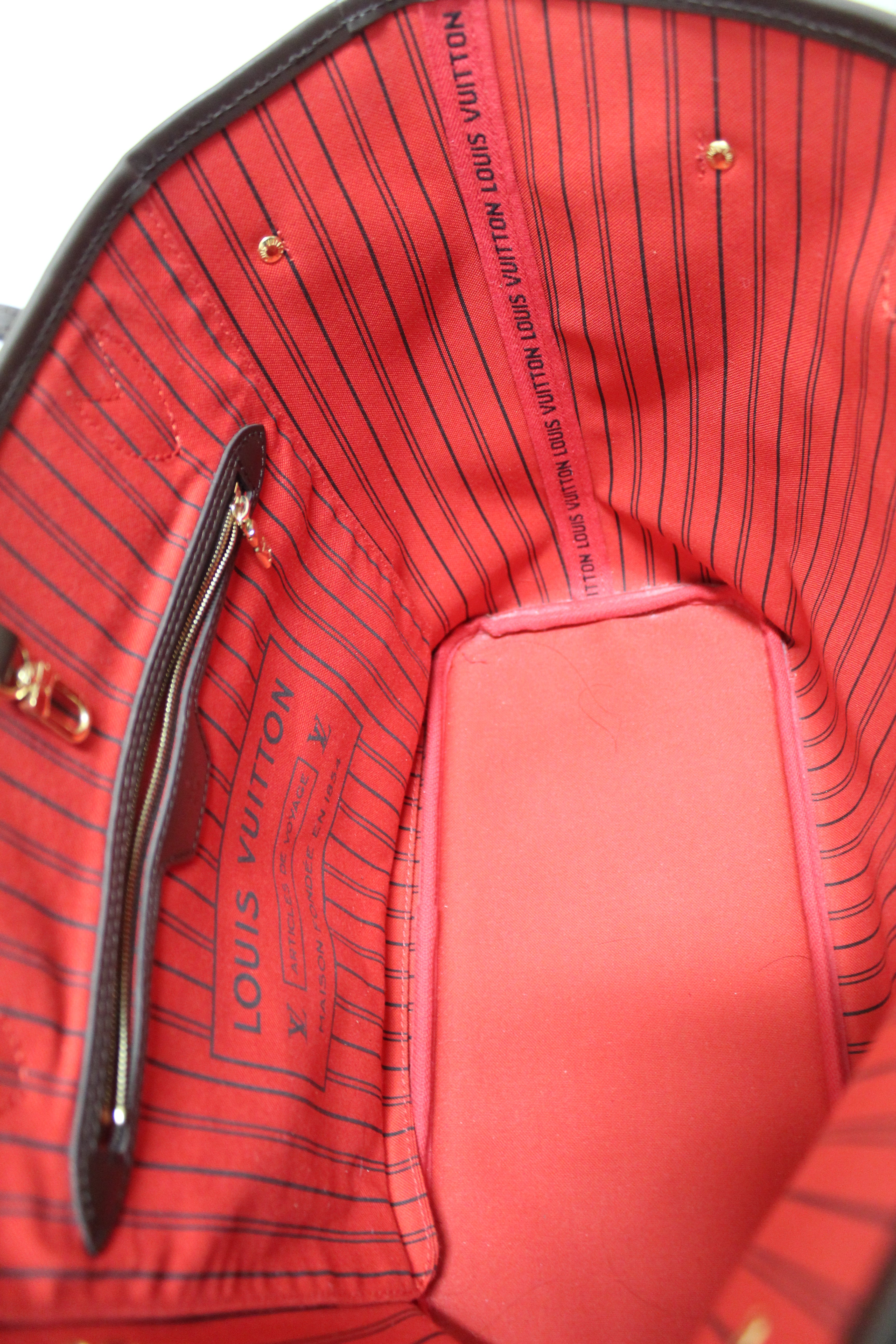 Authentic Louis Vuitton Damier Ebene Canvas Neverfull MM Tote Shoulder Bag