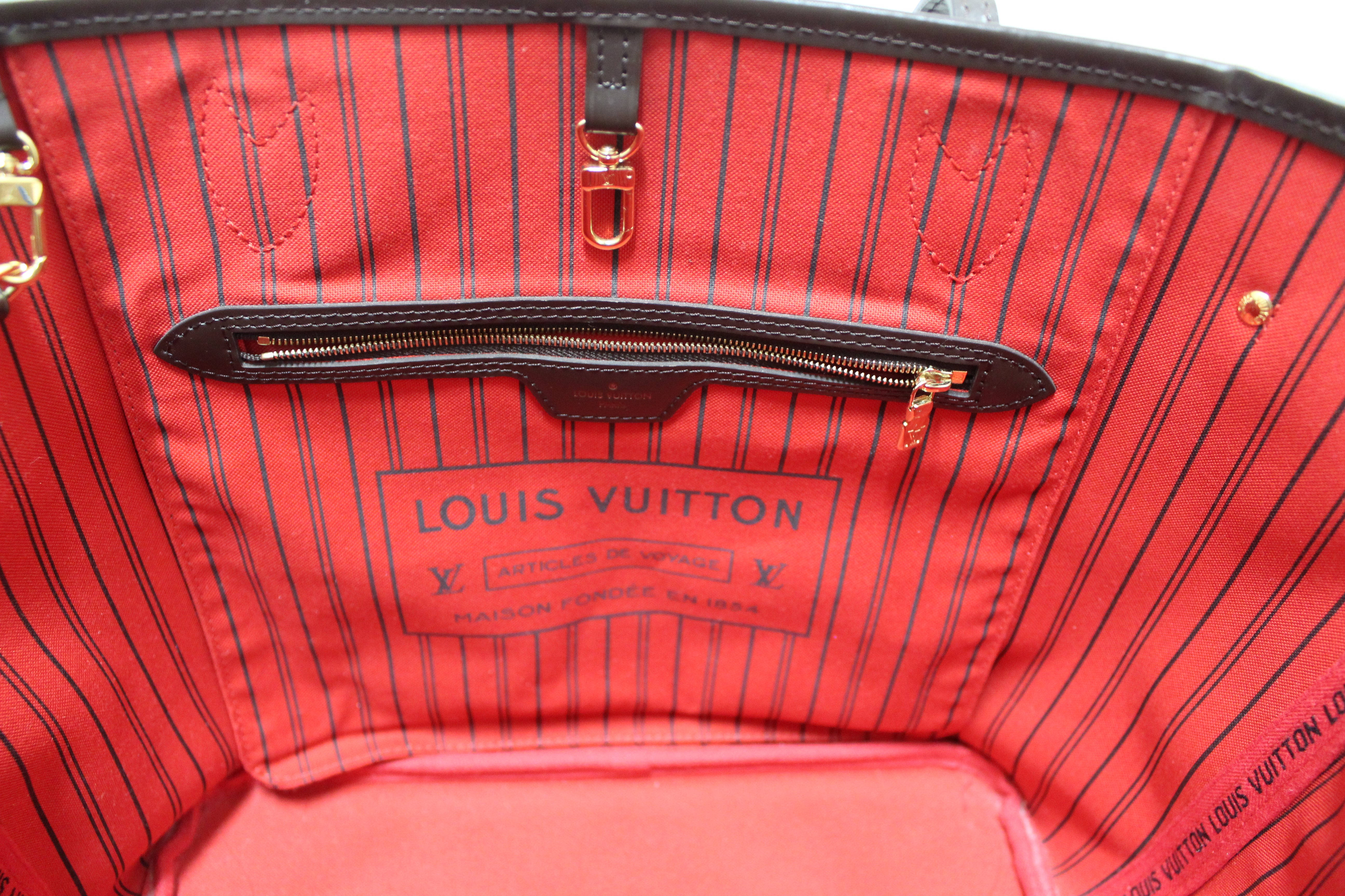 Authentic Louis Vuitton Damier Ebene Canvas Neverfull MM Tote Shoulder Bag