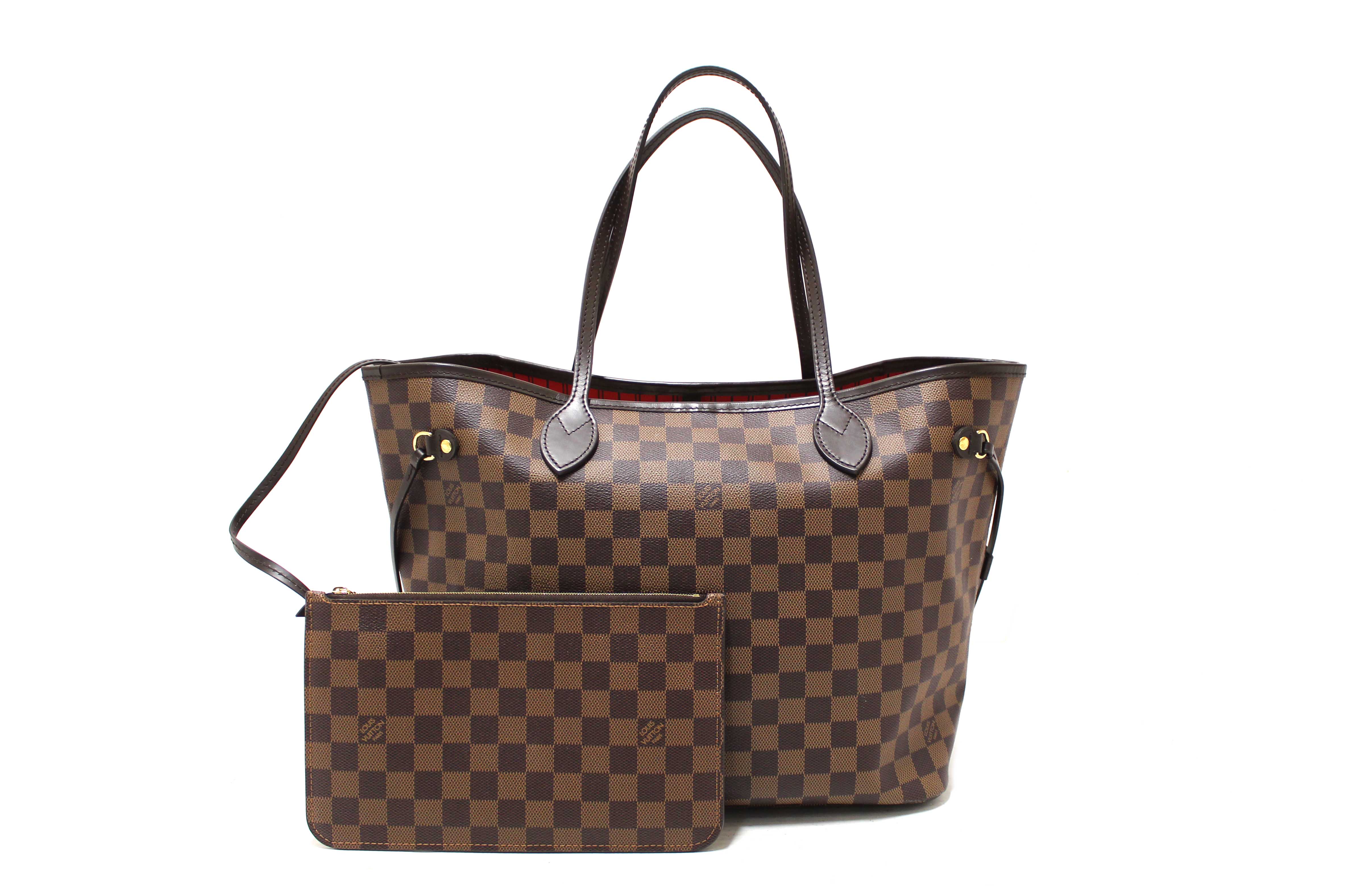 Authentic Louis Vuitton Damier Ebene Canvas Neverfull MM Tote Shoulder Bag