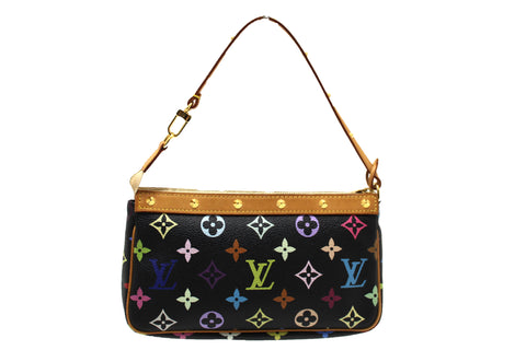 Authentic Louis Vuitton Black Multicolor Pochette Accessories Handbag