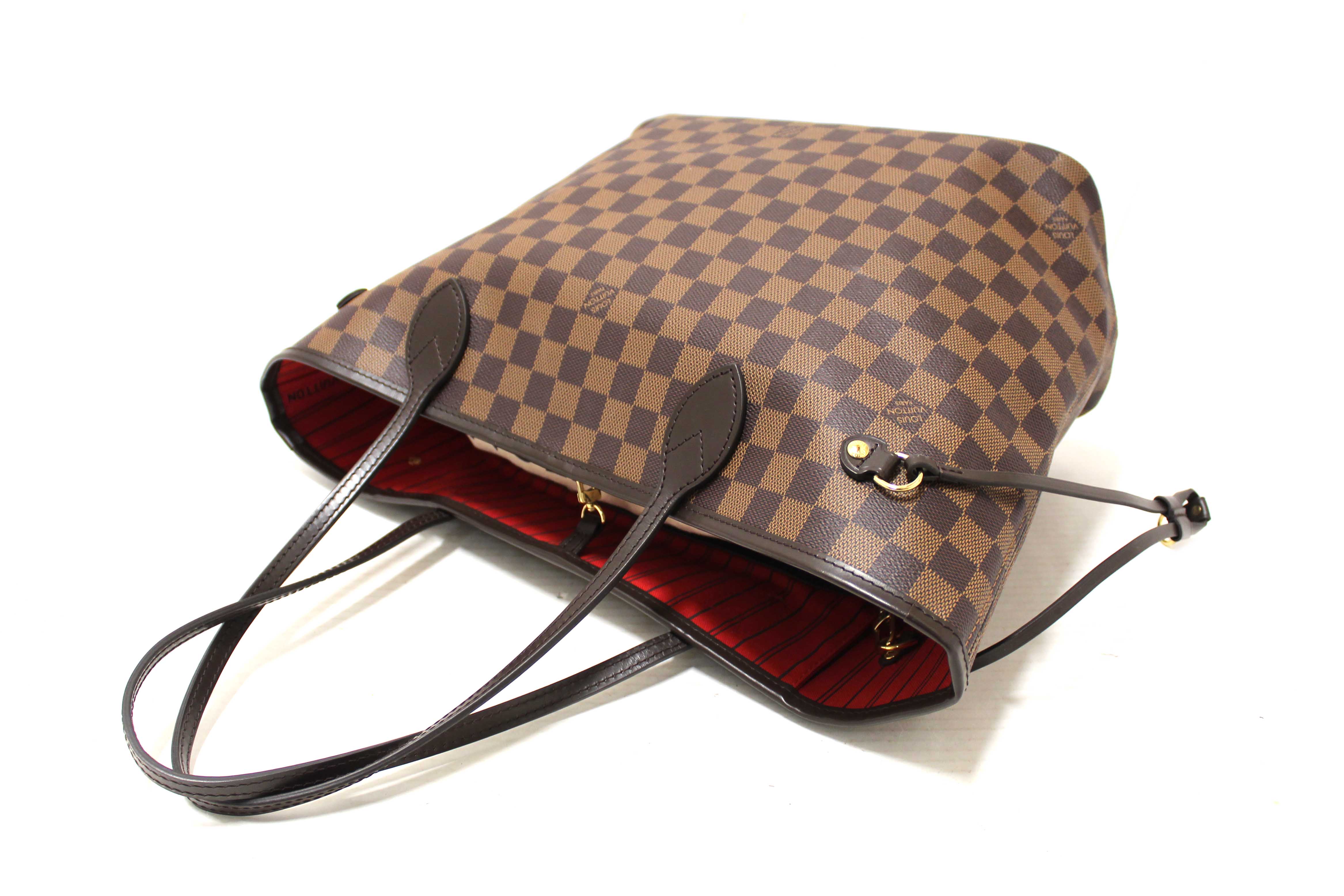 Authentic Louis Vuitton Damier Ebene Canvas Neverfull MM Tote Shoulder Bag