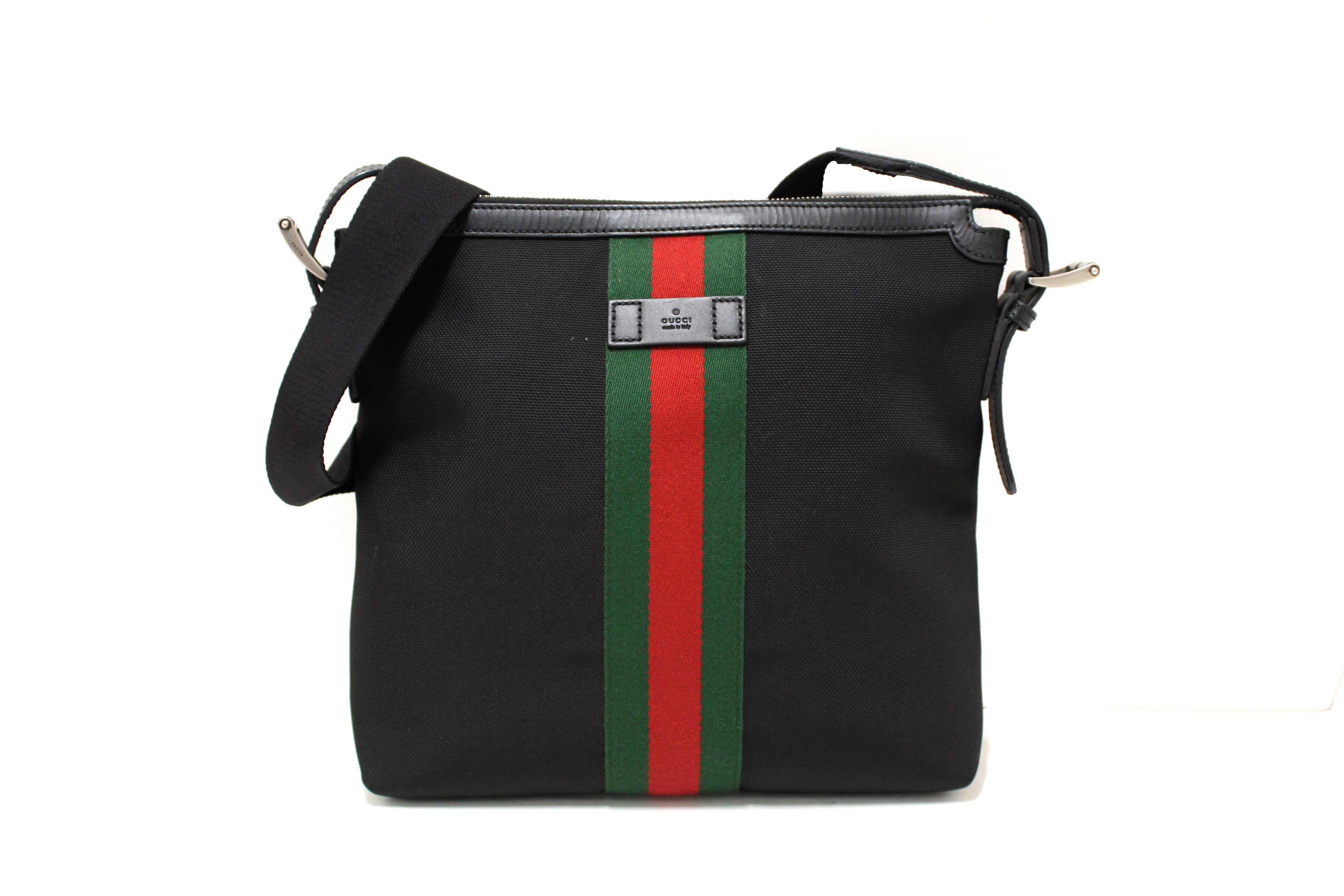 Authentic Gucci Black Techno Canvas Web Messenger Bag