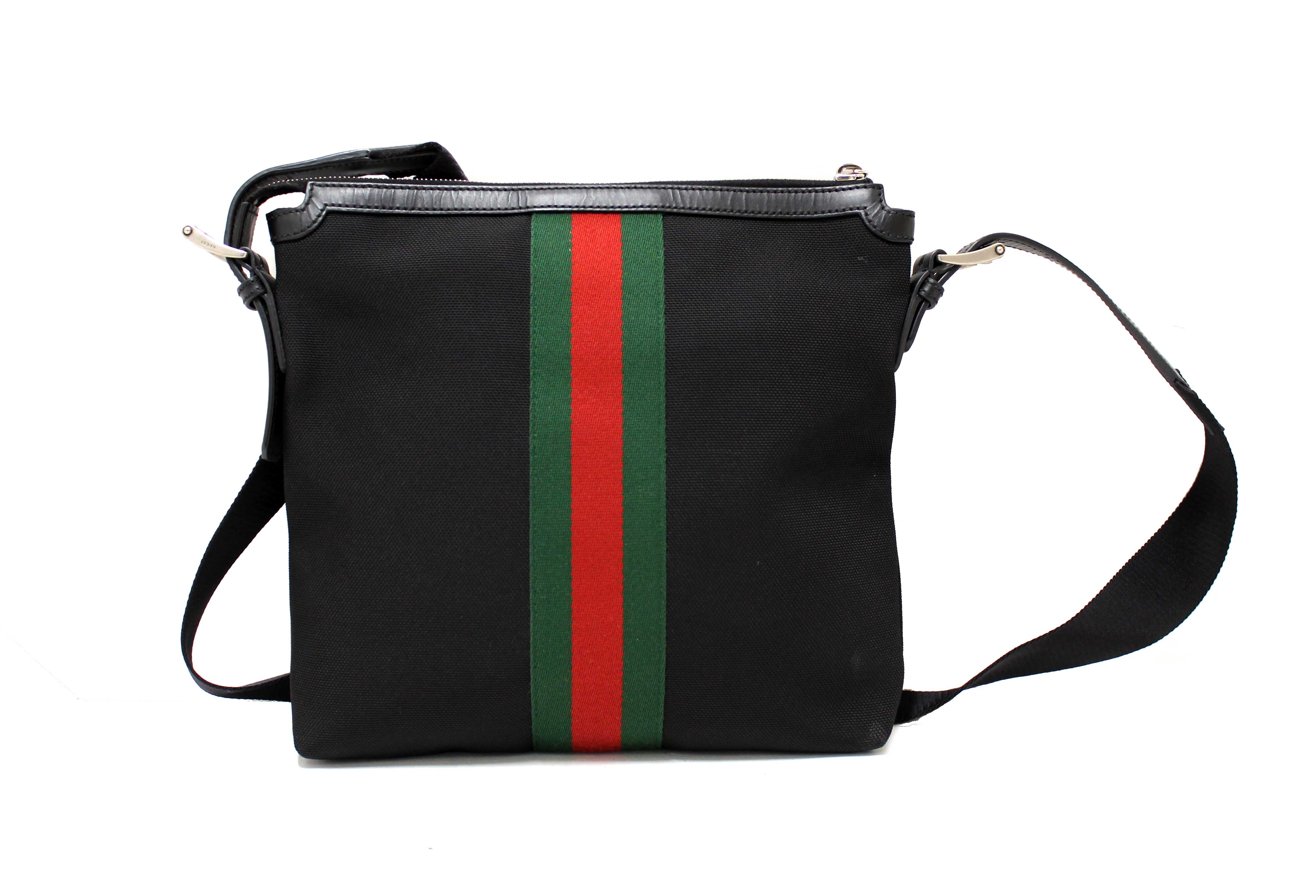 Authentic Gucci Black Techno Canvas Web Messenger Bag