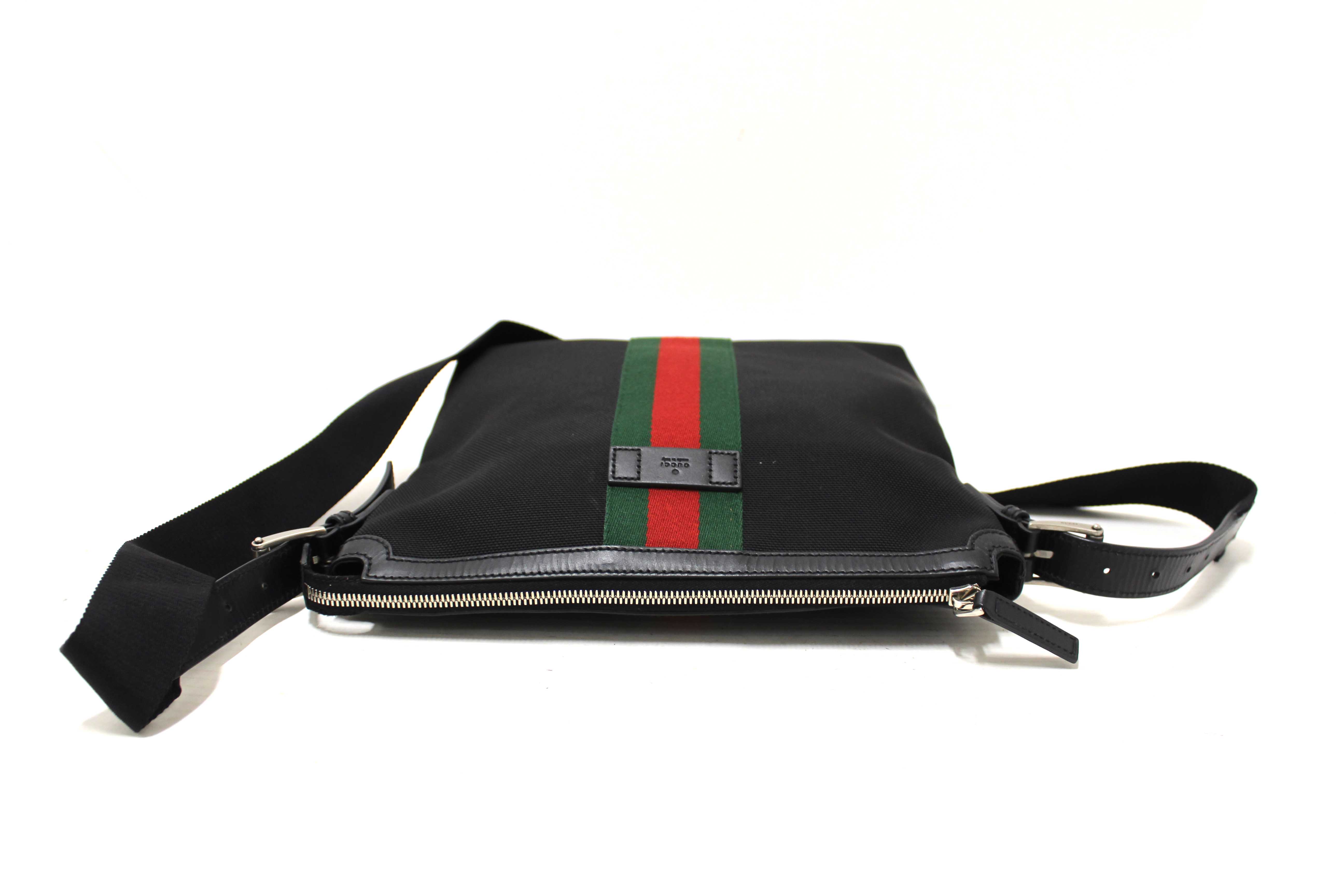 Authentic Gucci Black Techno Canvas Web Messenger Bag