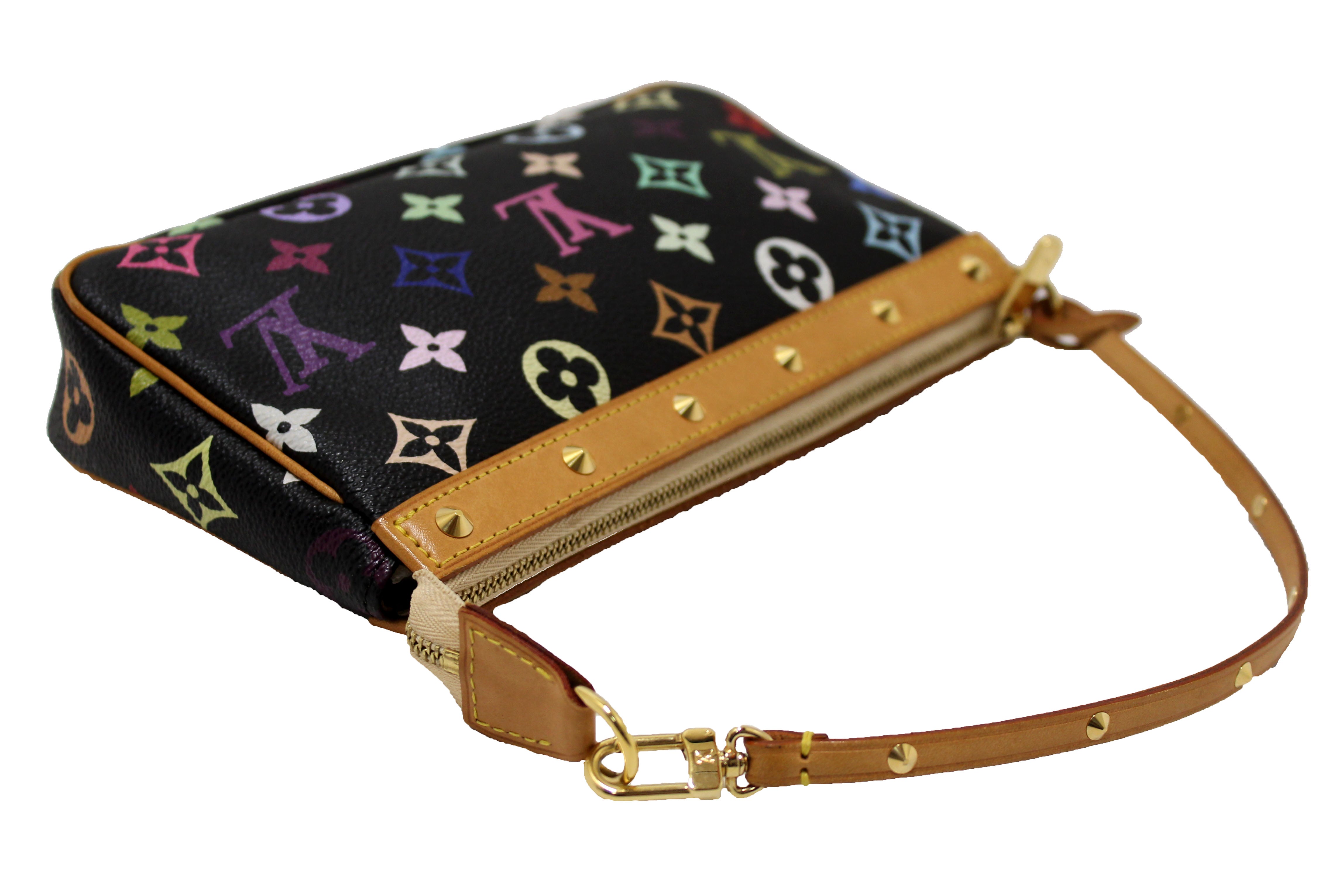 Authentic Louis Vuitton Black Multicolor Pochette Accessories Handbag