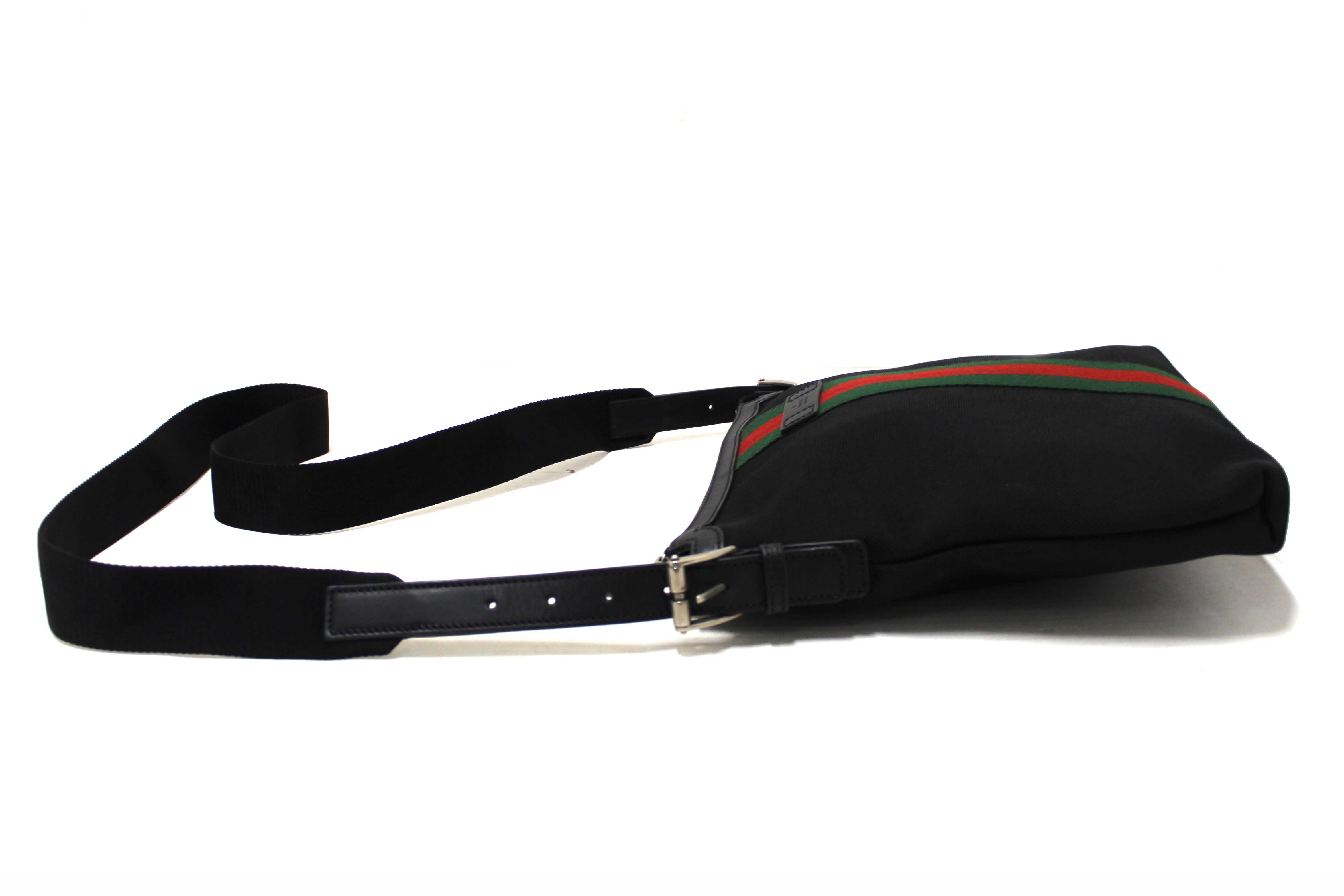 Authentic Gucci Black Techno Canvas Web Messenger Bag