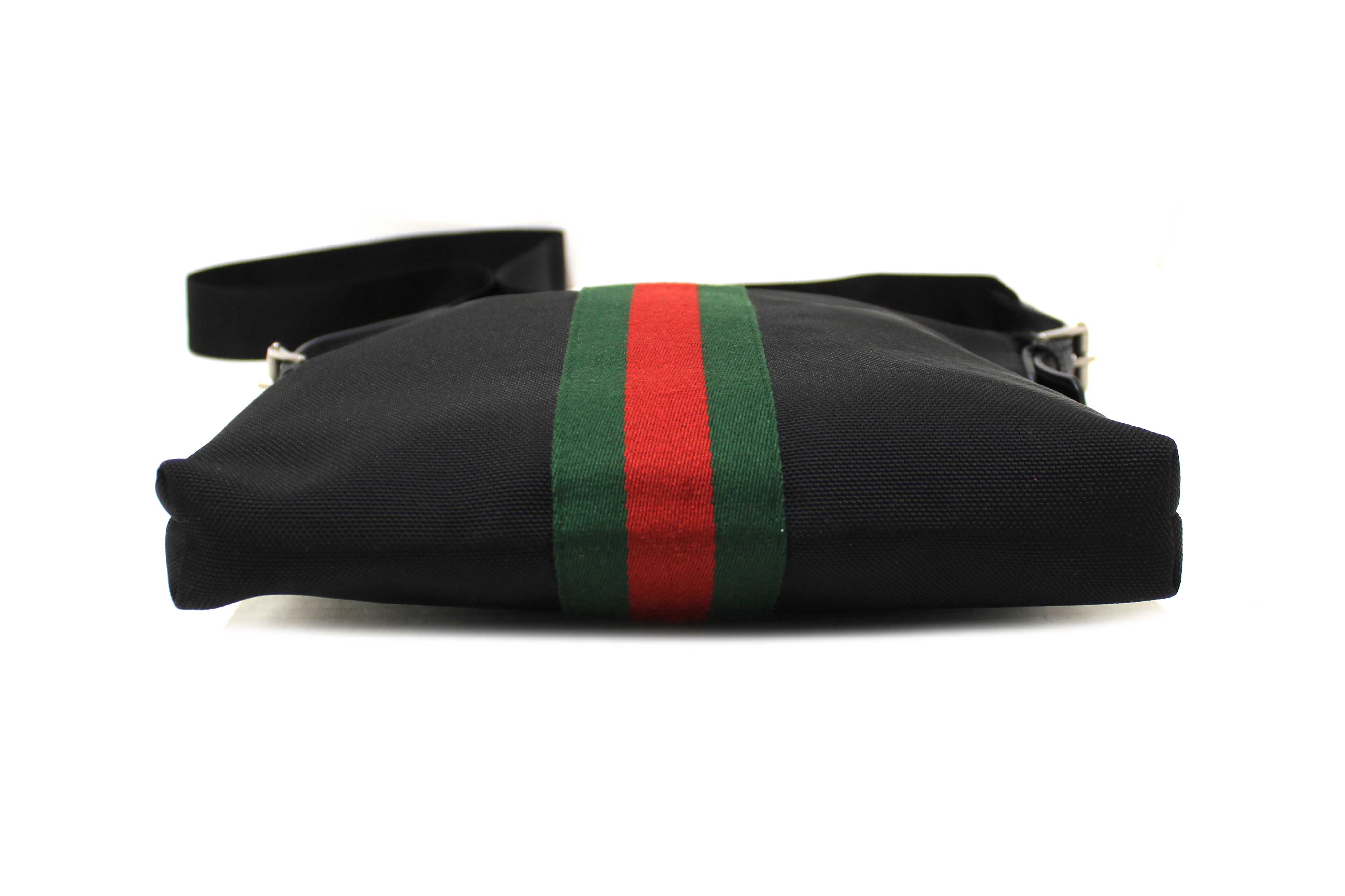 Authentic Gucci Black Techno Canvas Web Messenger Bag