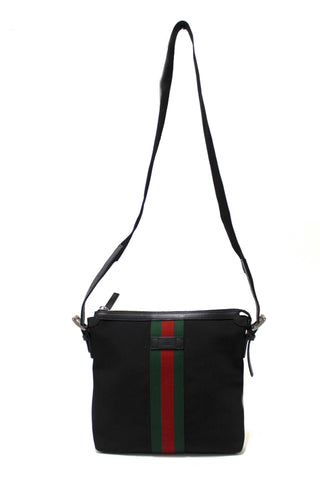 Authentic Gucci Black Techno Canvas Web Messenger Bag