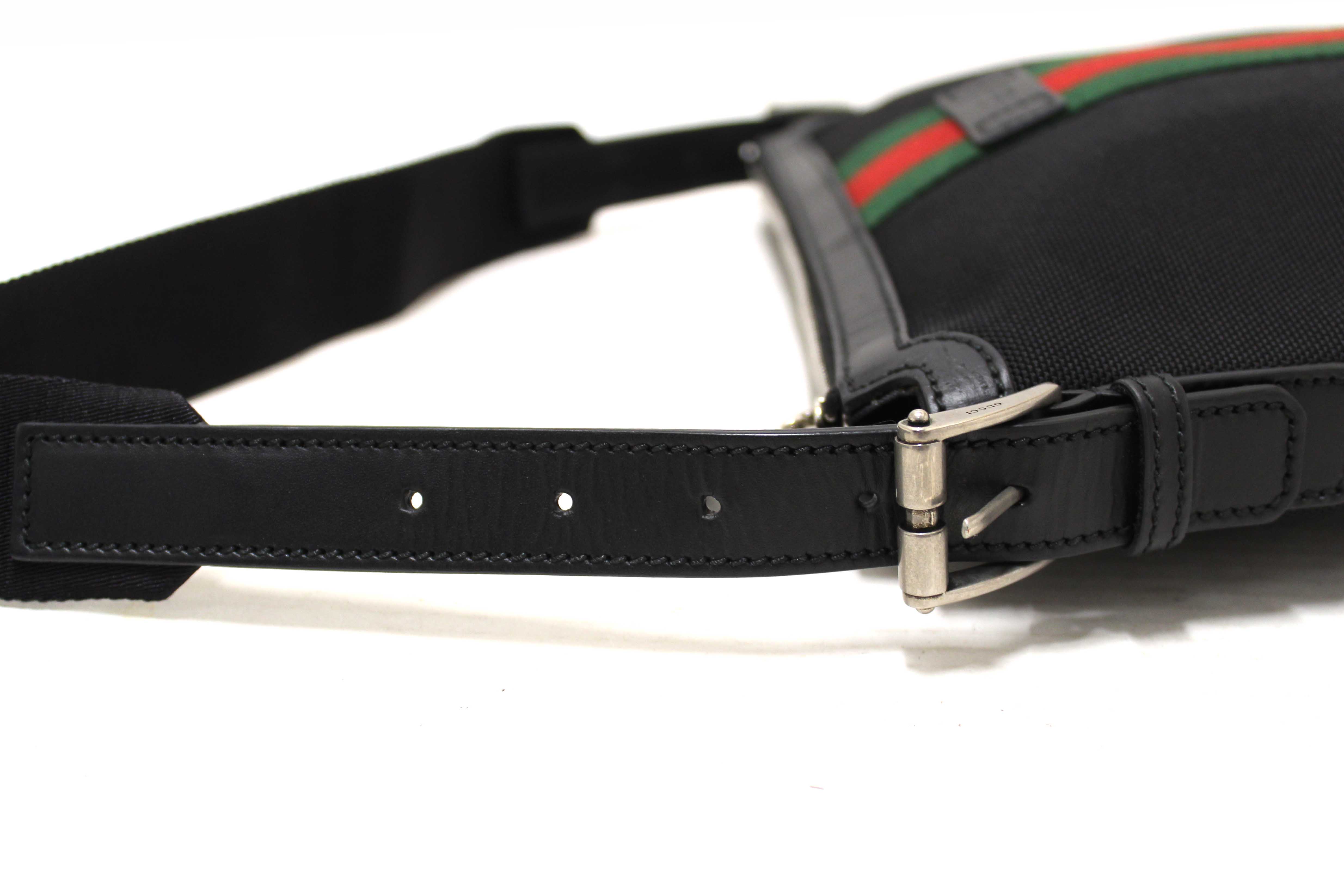 Authentic Gucci Black Techno Canvas Web Messenger Bag