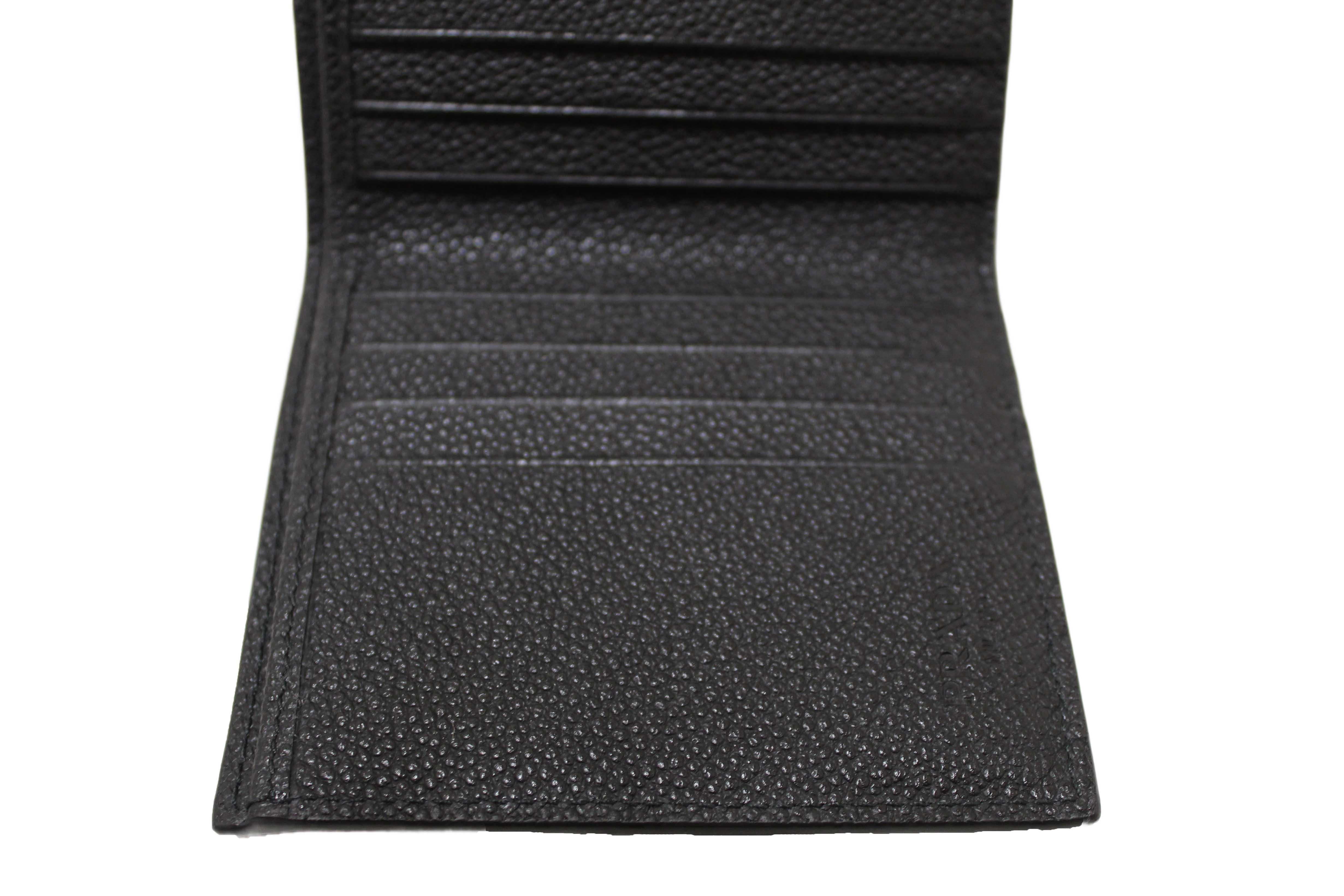 Authentic New Prada Black Calfskin Micro-Grained Leather Bifold Wallet