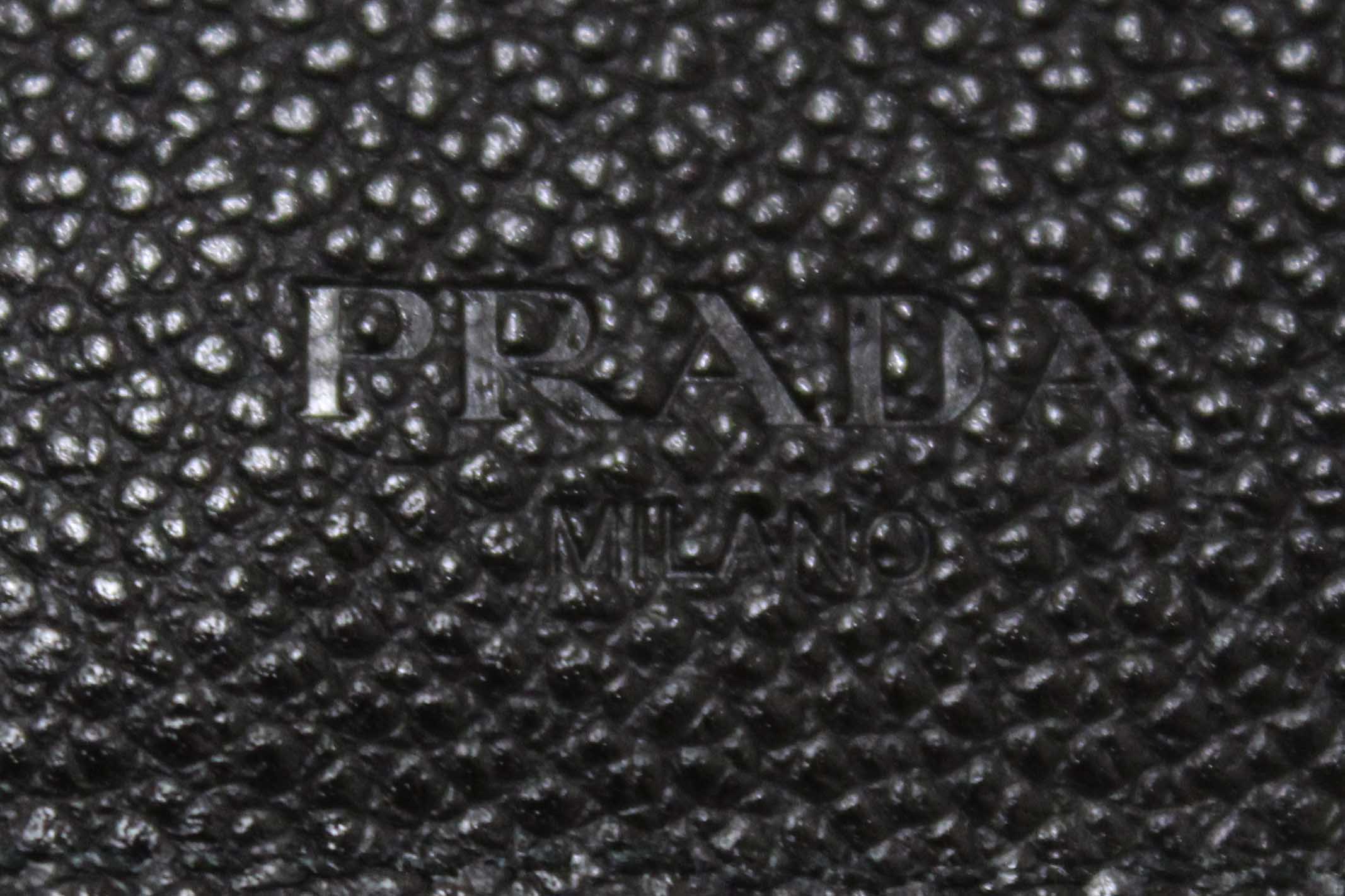 Authentic New Prada Black Calfskin Micro-Grained Leather Bifold Wallet