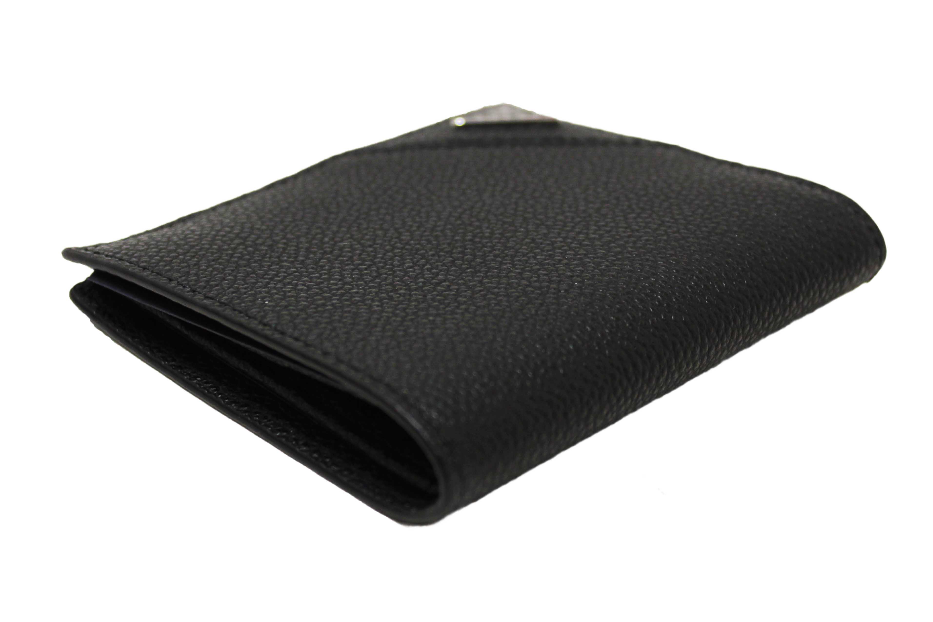 Authentic New Prada Black Calfskin Micro-Grained Leather Bifold Wallet