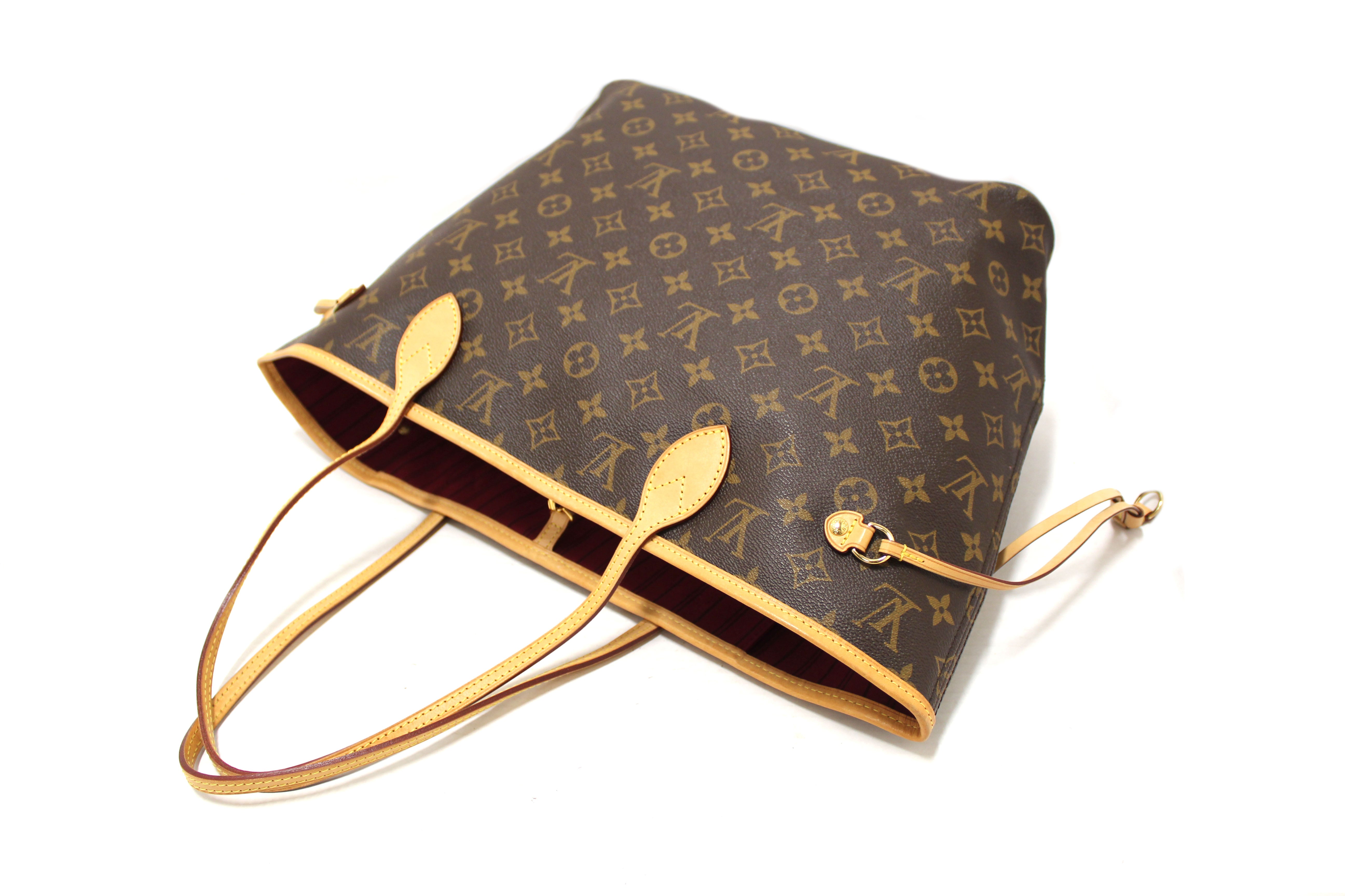 Authentic Louis Vuitton Classic Monogram with Pivoine Pink Neverfull MM Shoulder Tote Bag