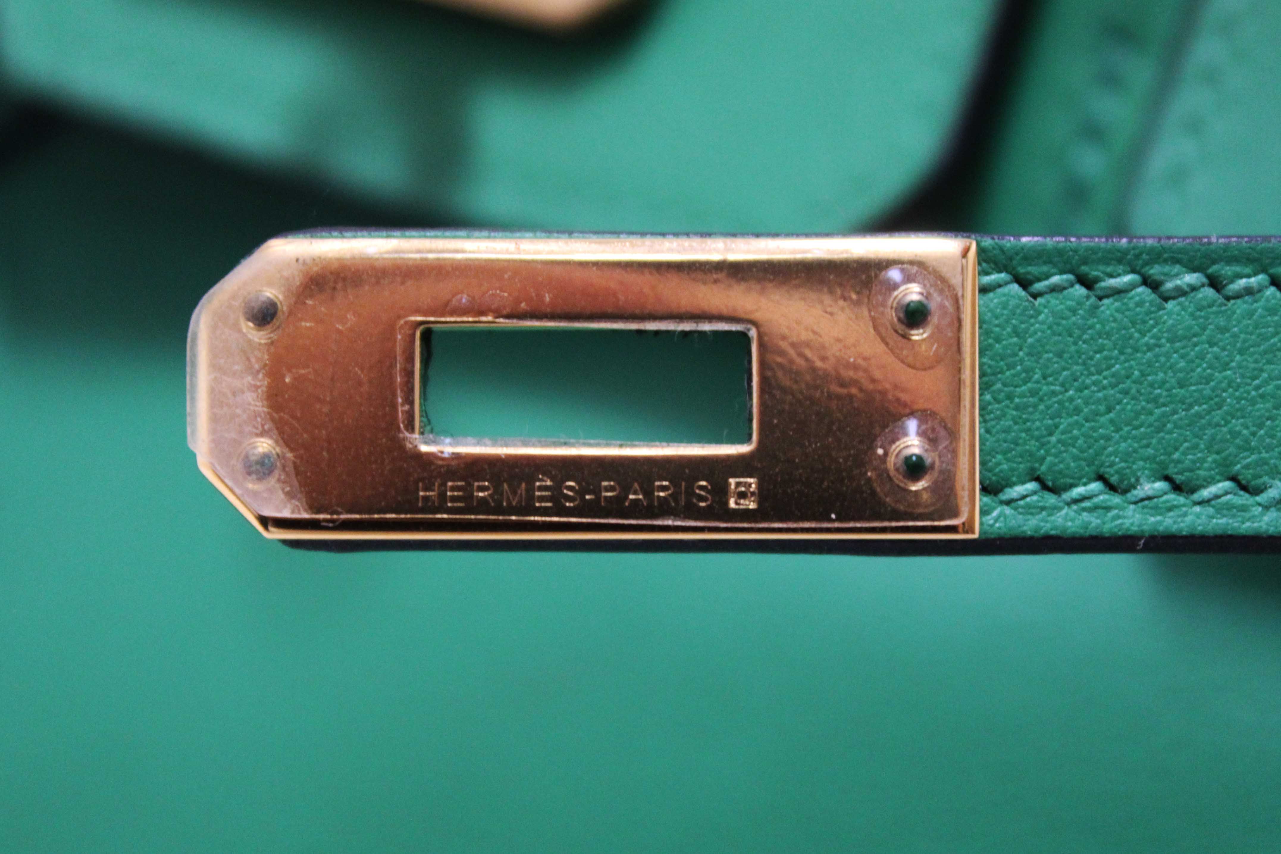 Authentic Hermes Menthe Swift Leather Gold Hardware Birkin 25 Handbag