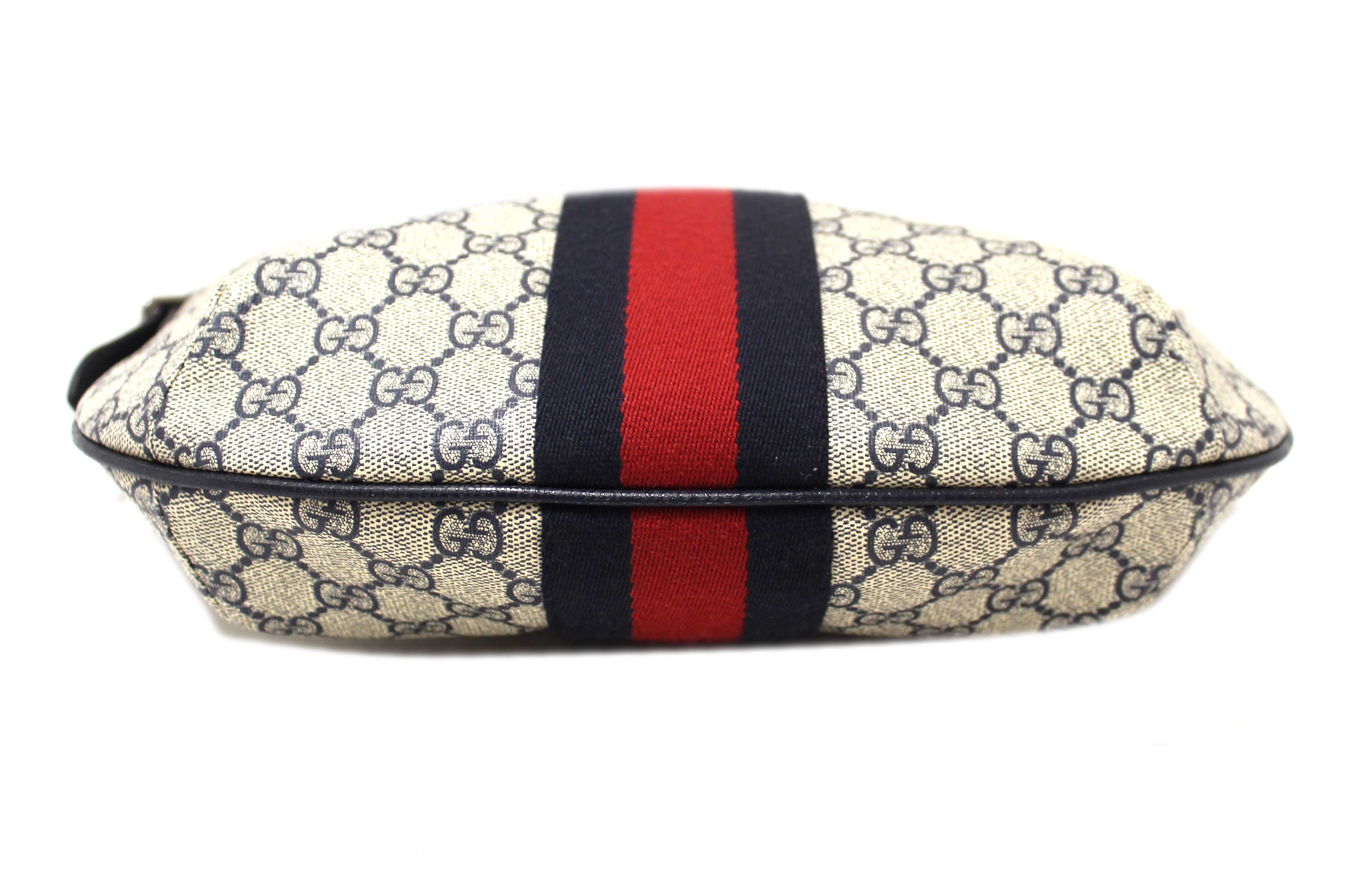 Authentic Gucci Blue GG Supreme Ophidia Medium Half-Moon Shoulder Bag