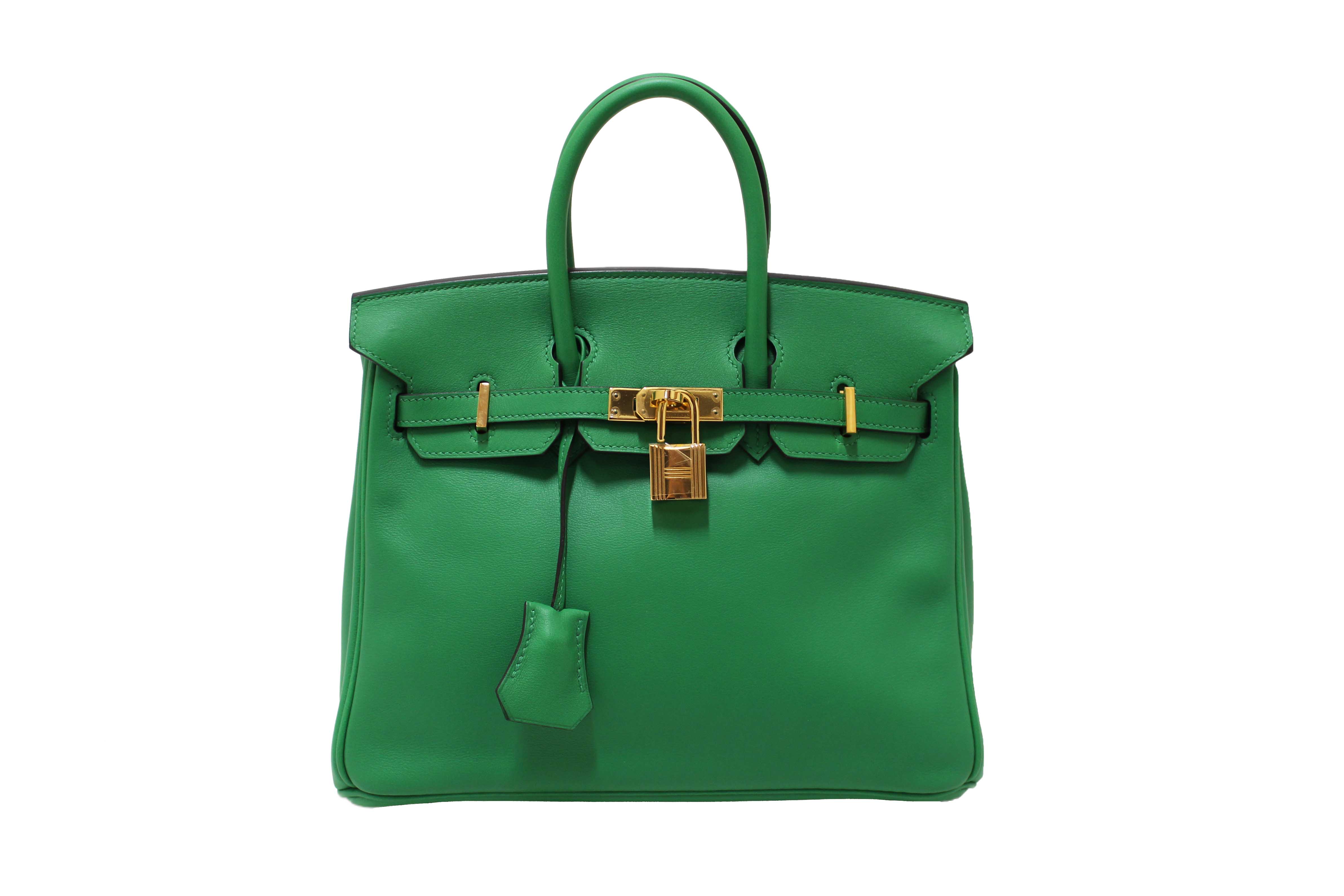 Authentic Hermes Menthe Swift Leather Gold Hardware Birkin 25 Handbag