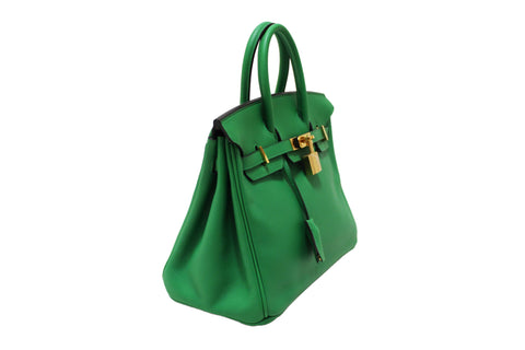 Authentic Hermes Menthe Swift Leather Gold Hardware Birkin 25 Handbag