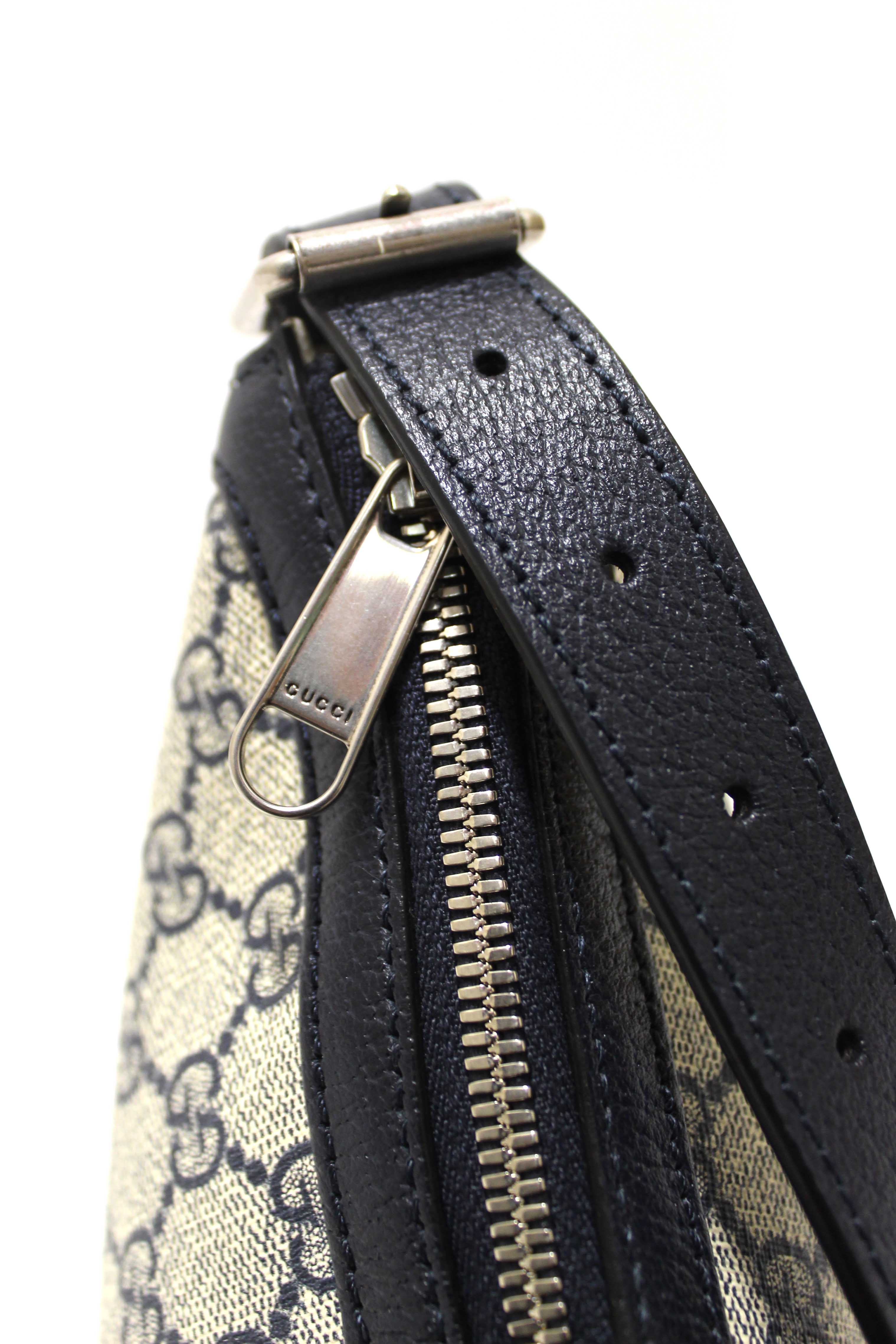 Authentic Gucci Blue GG Supreme Ophidia Medium Half-Moon