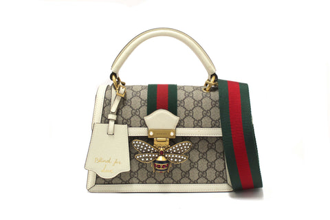 Authentic Gucci White GG Supreme Small Queen Margaret Top Handle Bag