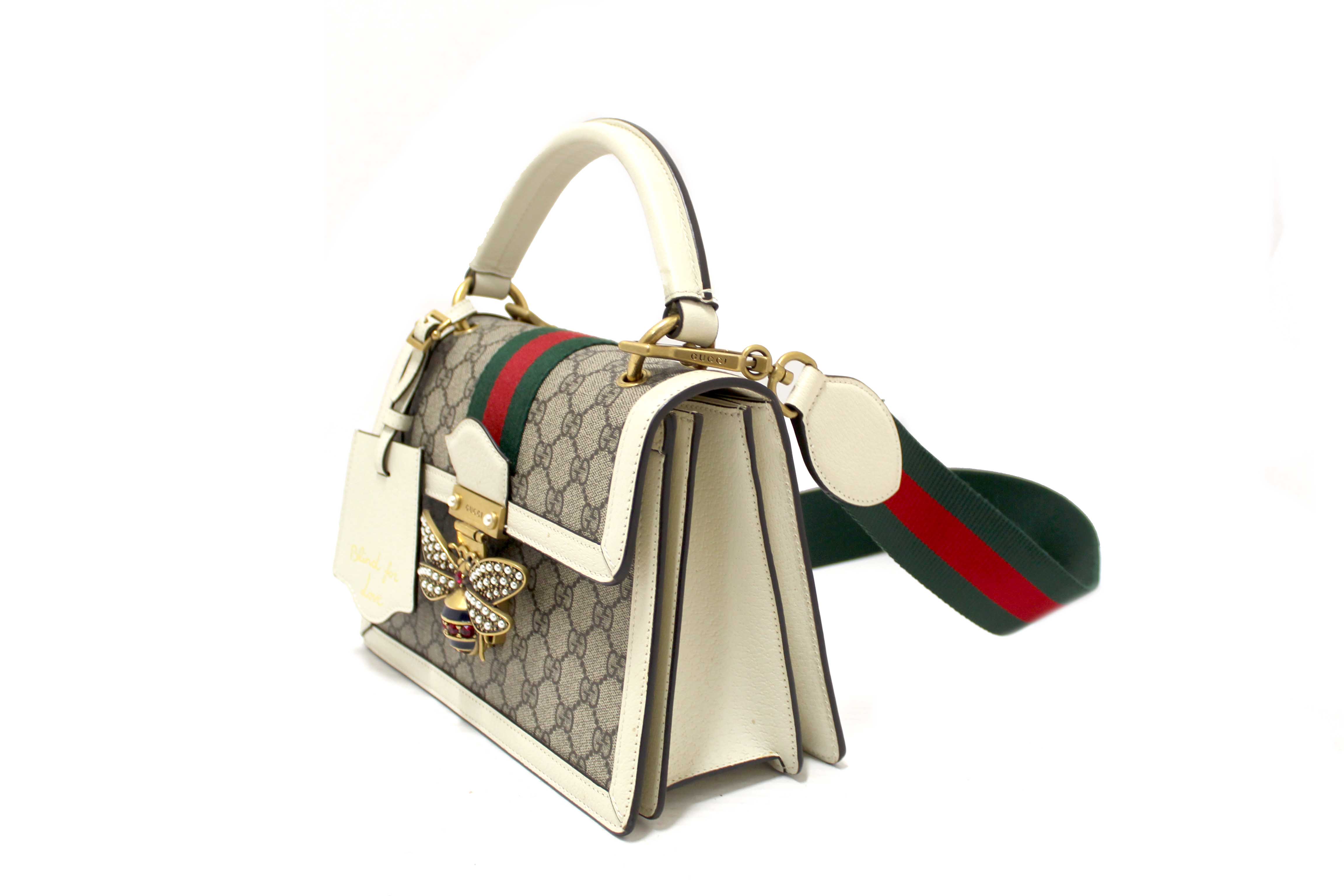 Authentic Gucci White GG Supreme Small Queen Margaret Top Handle Bag