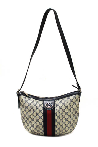 Authentic Gucci Blue GG Supreme Ophidia Medium Half-Moon Shoulder Bag