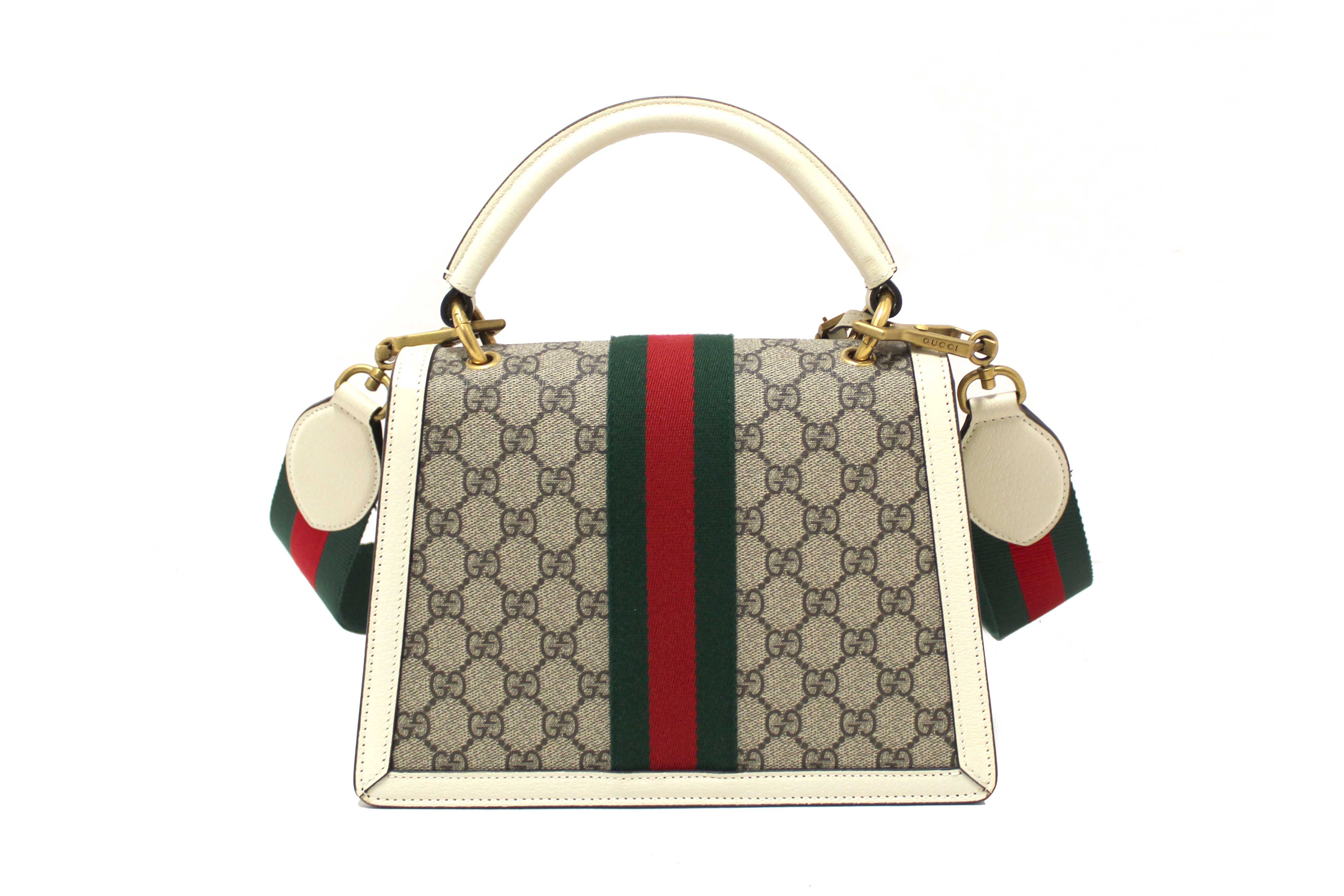 Authentic Gucci White GG Supreme Small Queen Margaret Top Handle Bag