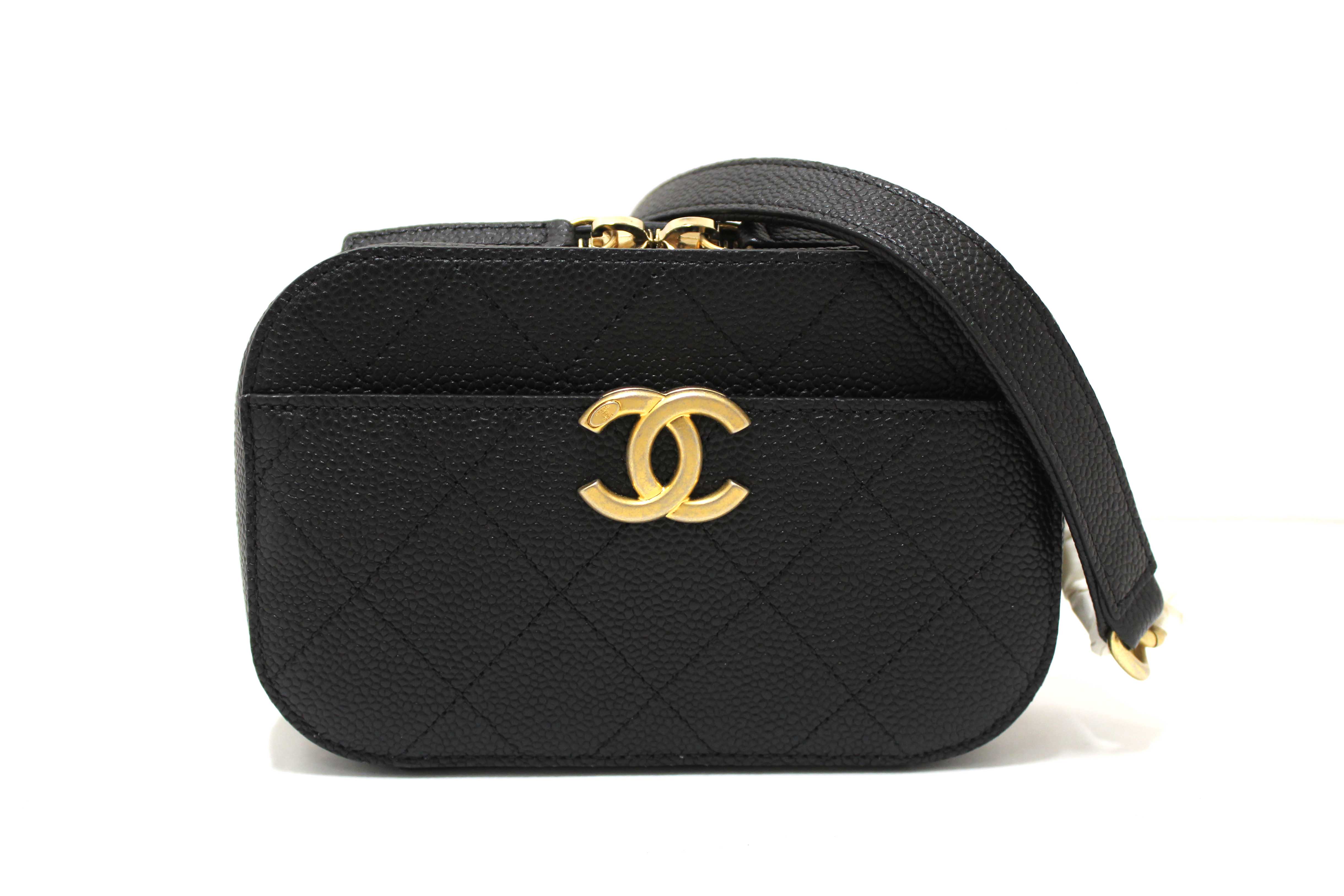 Authentic Chanel Black Quilted Caviar Leather Chic Affinity Waist bag