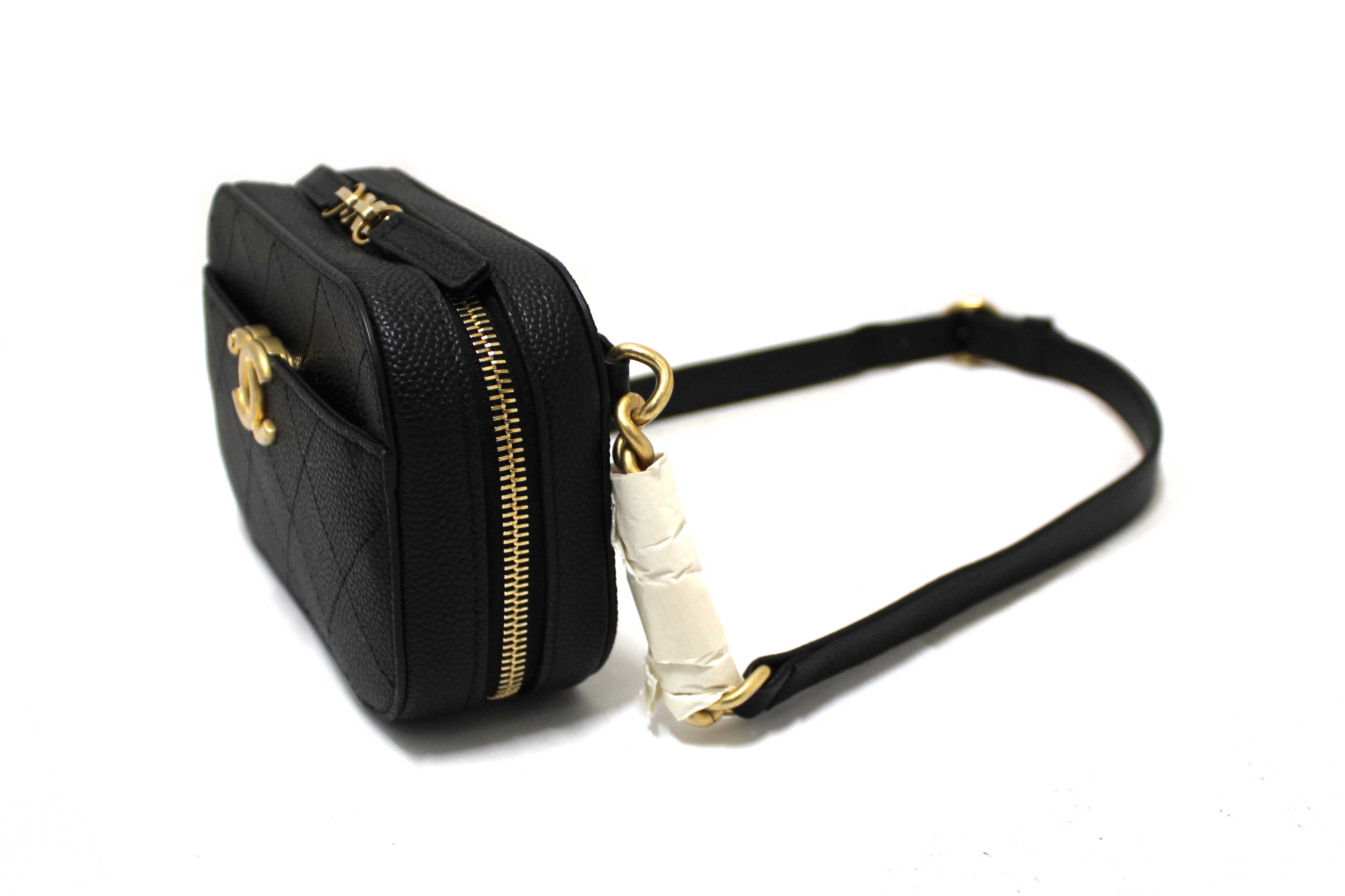 Authentic Chanel Black Quilted Caviar Leather Chic Affinity Waist bag