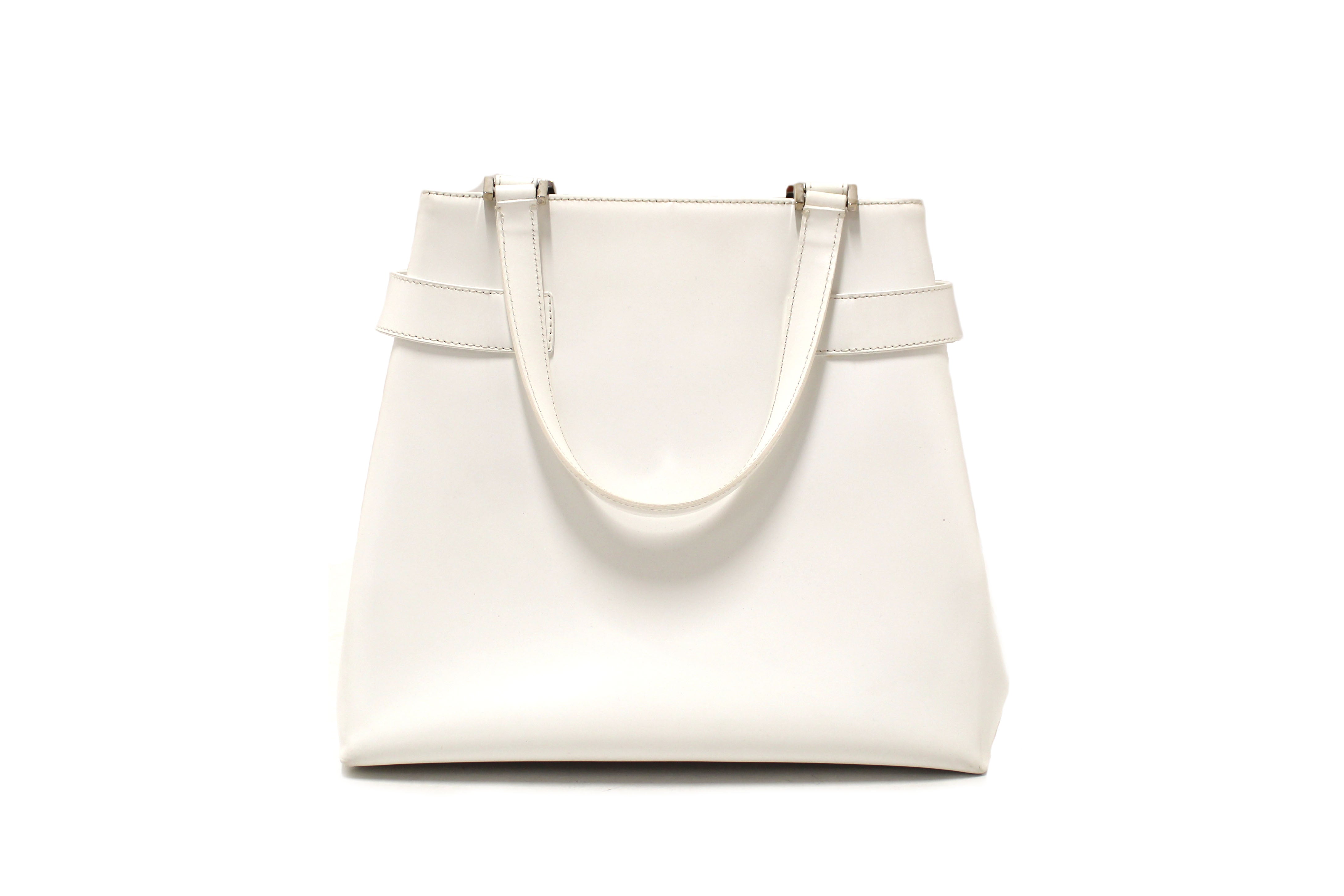 Authentic Salvatore Ferragamo Vintage White Cowhide Leather Handbag