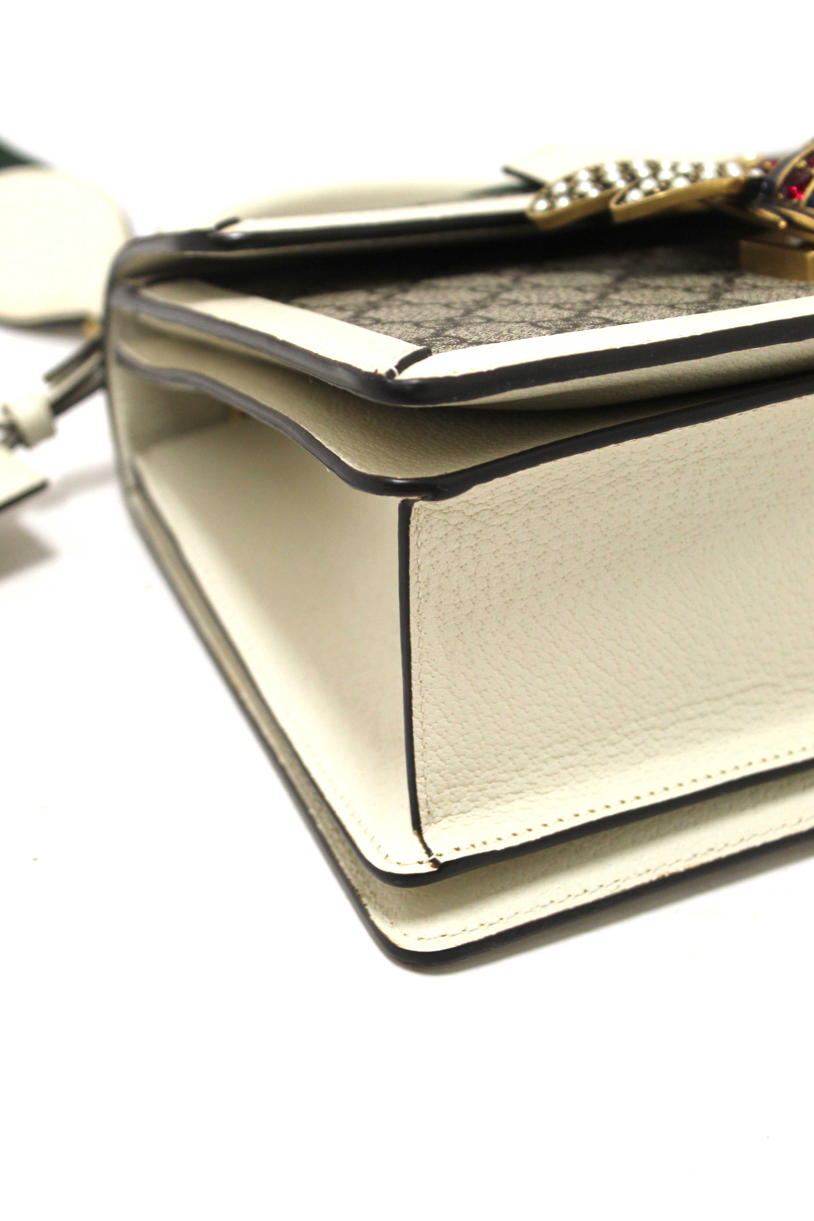 Authentic Gucci White GG Supreme Small Queen Margaret Top Handle Bag