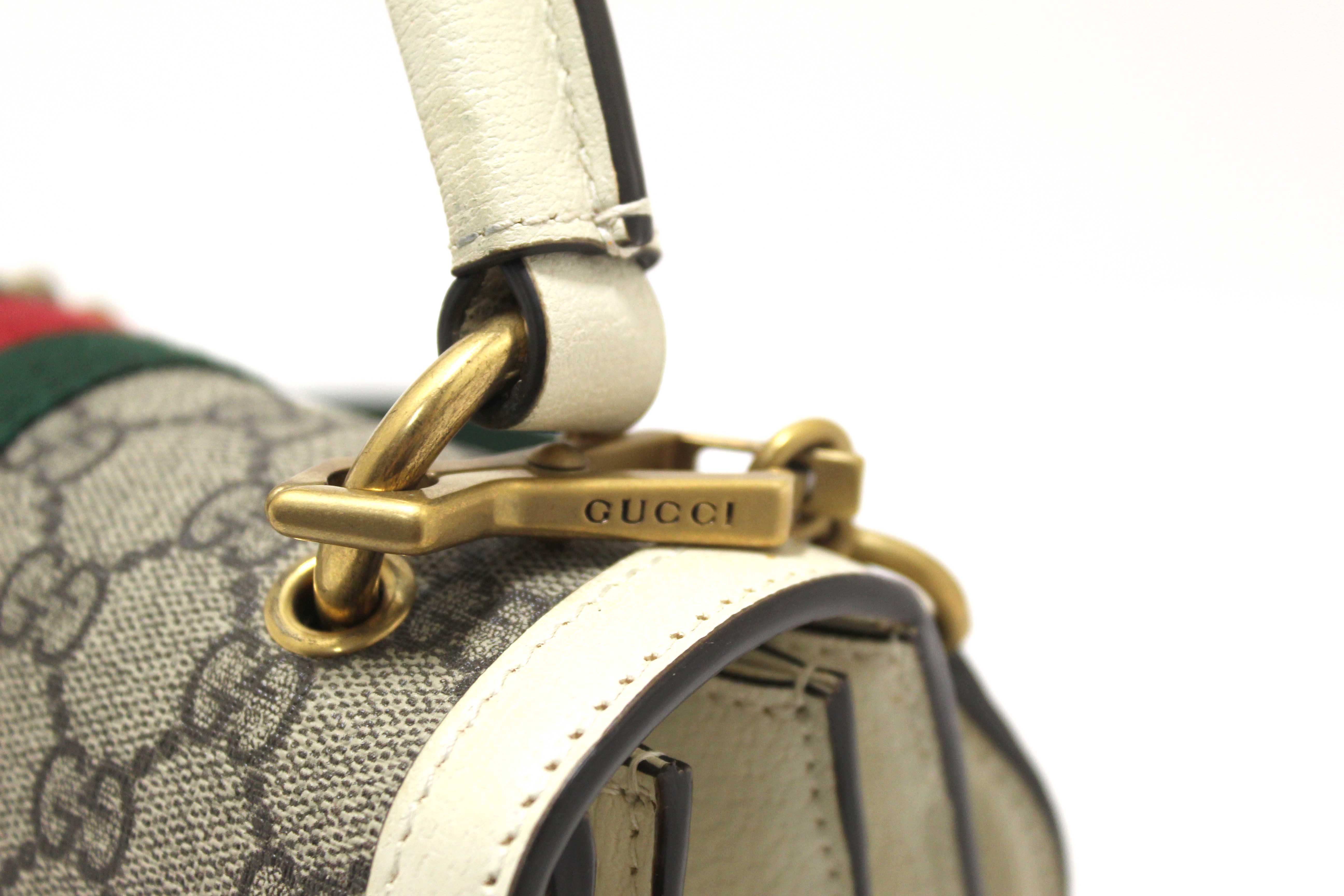 Authentic Gucci White GG Supreme Small Queen Margaret Top Handle Bag